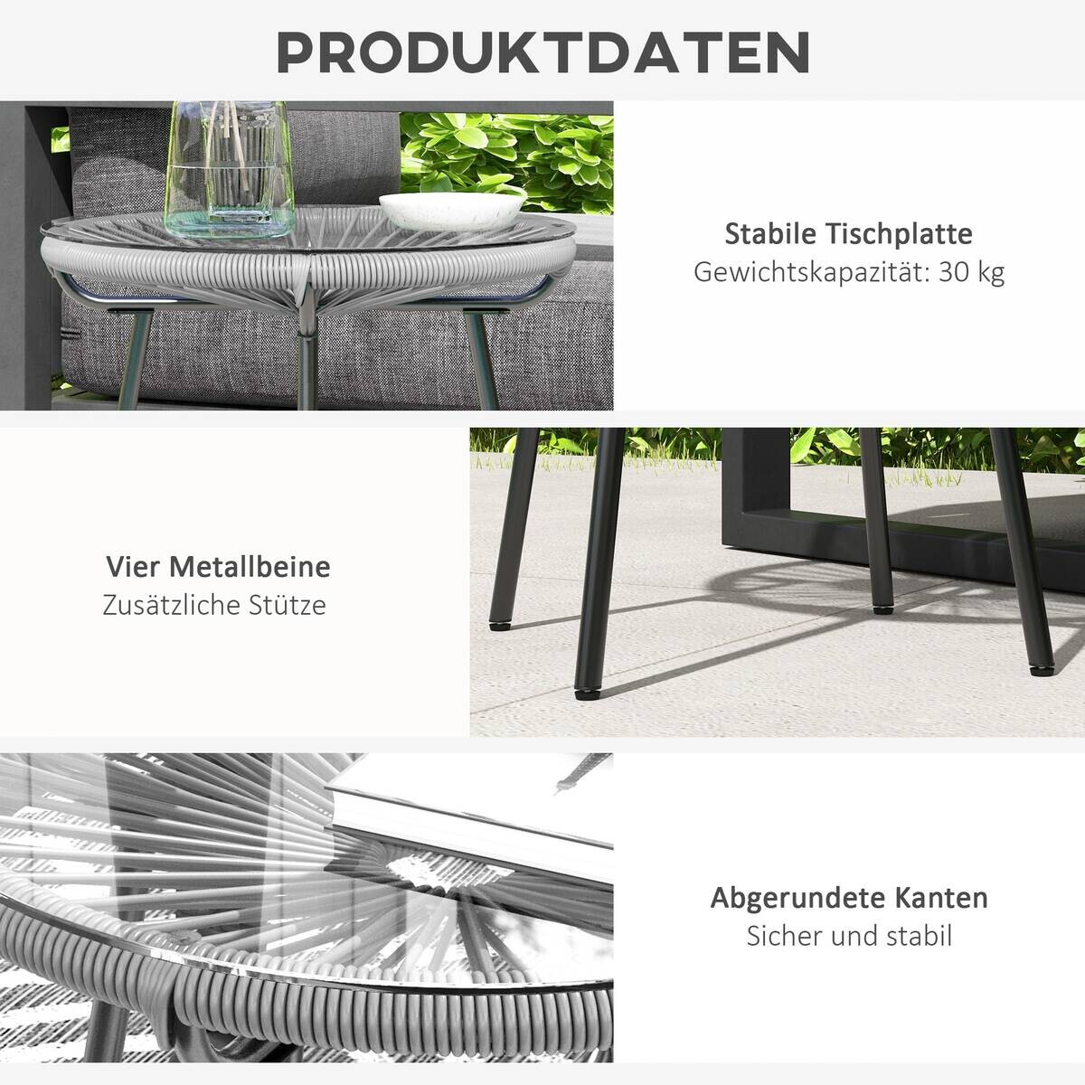 Outsunny Beistelltisch grau Polyrattan B/H/L: ca. 50x50x50 cm