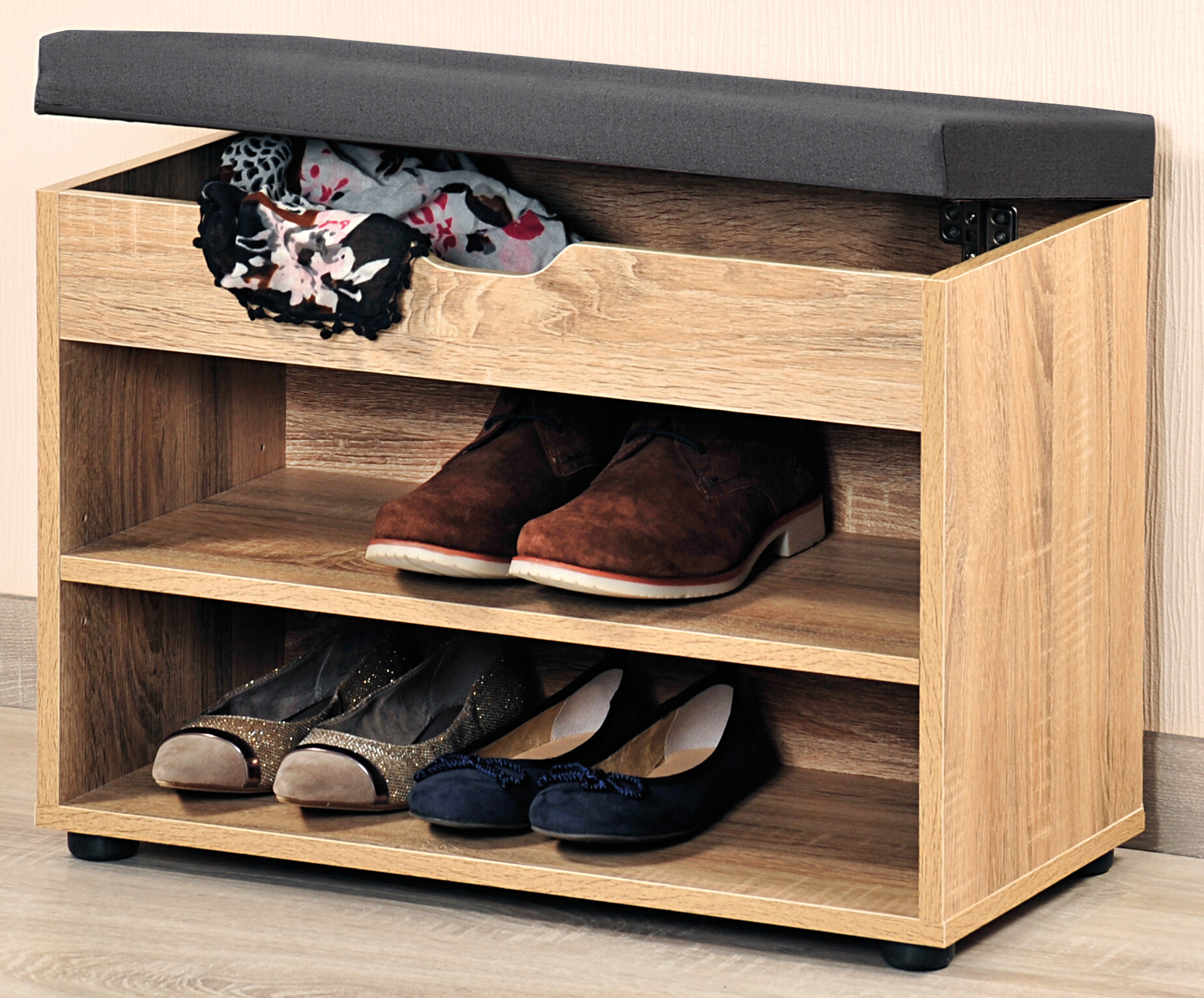 Kesper Schuhschrank mit Sitzkissen Eiche Spanplatte B/H/L: ca. 30x45x60 cm Kesper Schuhschrank mit Sitzkissen Eiche Spanplatte B/H/L: ca. 30x45x60 cm