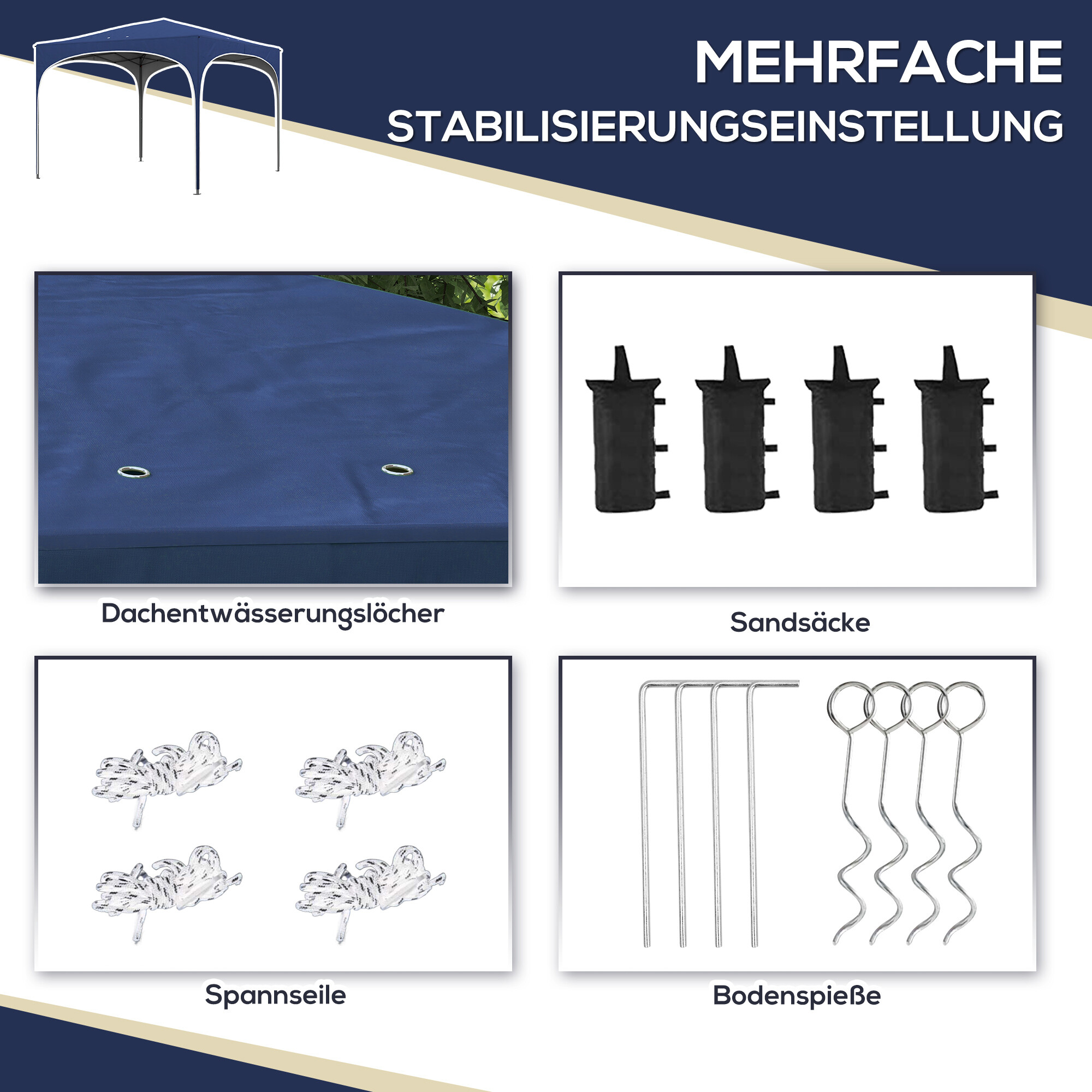 Outsunny Pavillon blau Polyester-Mischgewebe B/H/L: ca. 295x255x295 cm