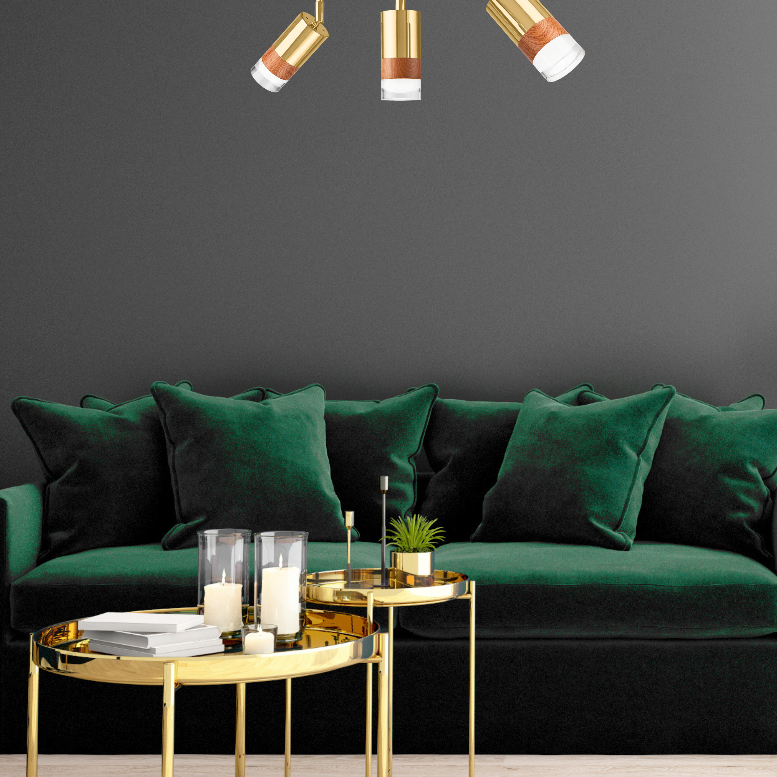 Lamkur Deckenleuchte gold Stahl Glas B/H/L: ca. 8x19x45 cm 3 Brennstellen