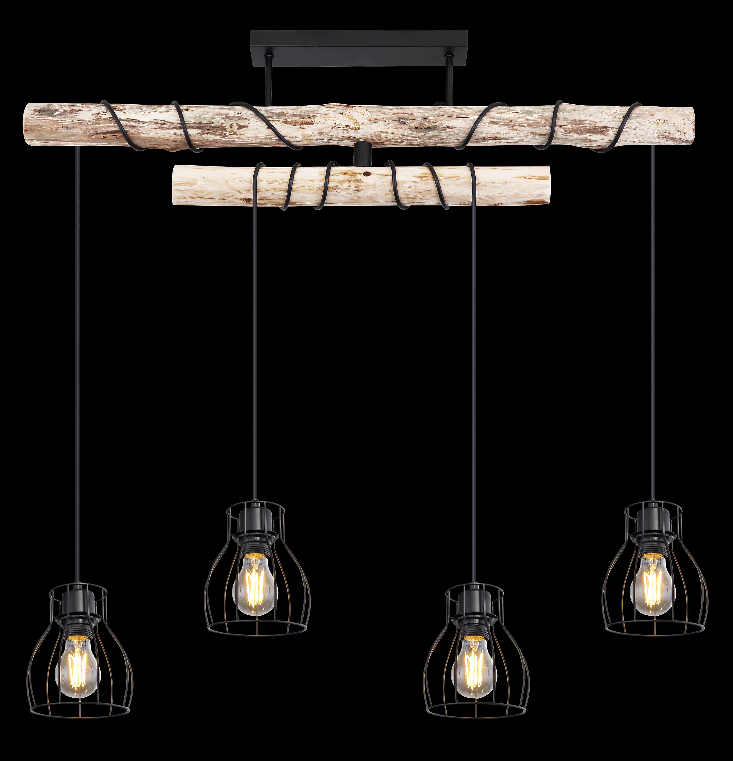 GLOBO Deckenleuchte Mina schwarz natur Metall Holz B/H/T: ca. 90x100x14 cm E27 4 Brennstellen