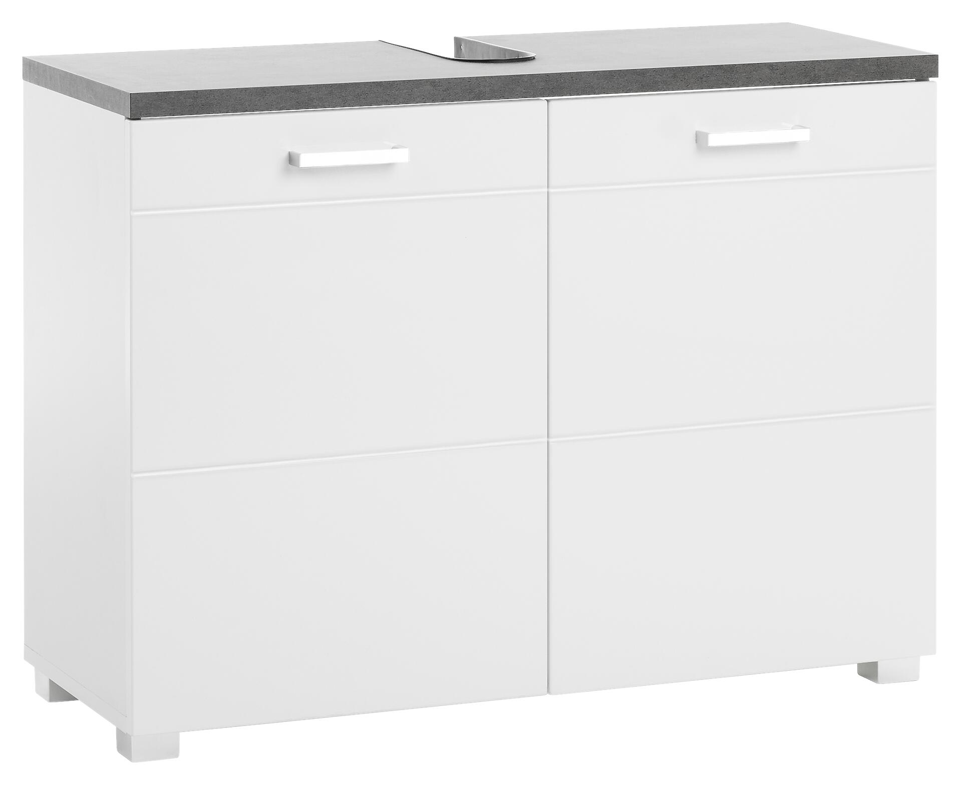 Waschbeckenunterschrank Praya Dark Concret Nachbildung weiß Hochglanz B/H/T: ca. 79x58x32 cm