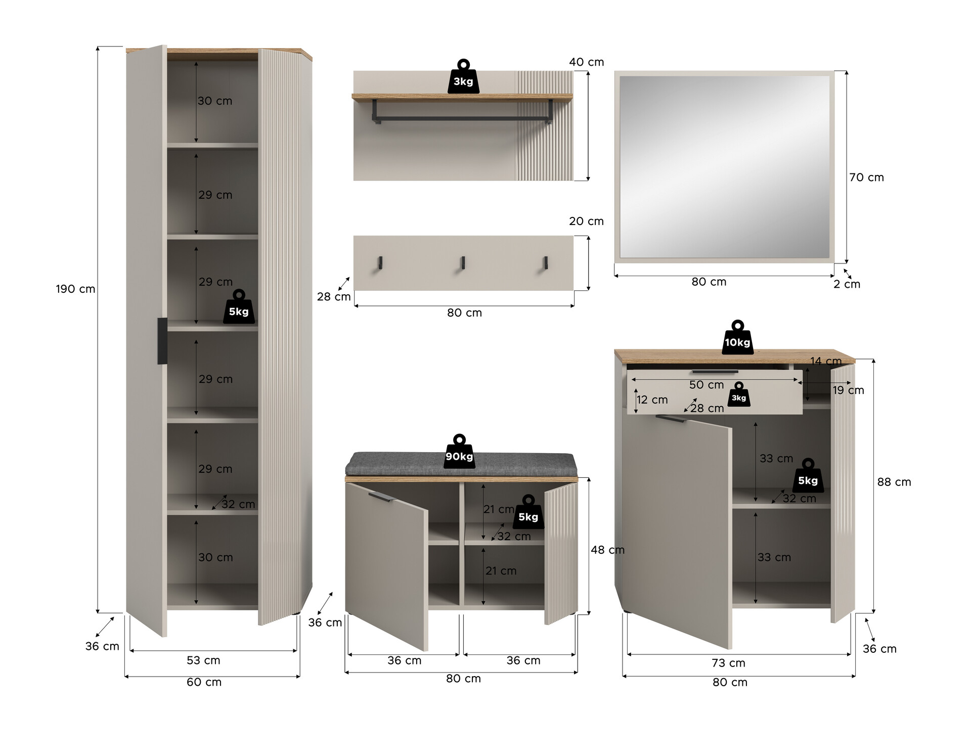 Garderobe Slide Kaschmirgrau Nachbildung Evoke Oak Nachbildung B/H/T: ca. 250x190x36 cm