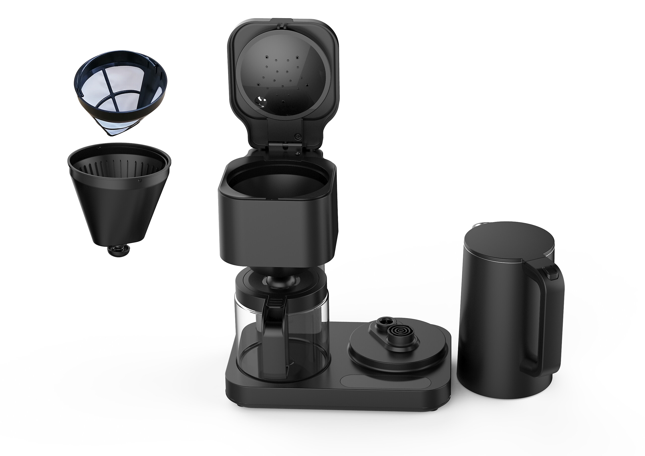 WKM 2 in 1 Kaffeemaschine und Wasserkocher KWK-1600 schwarz Kunststoff Glas