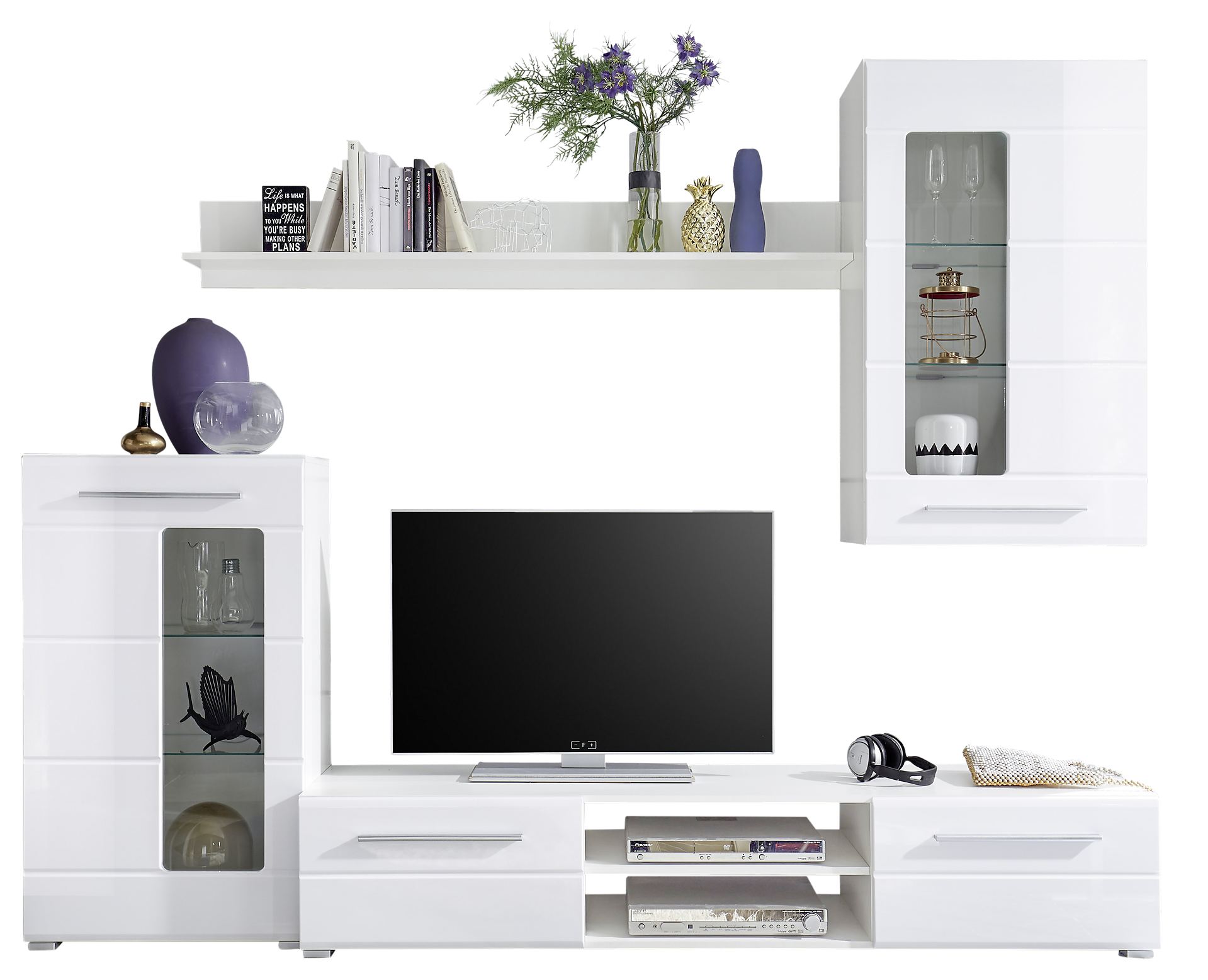 Wohnwand Enrique weiß Hochglanz B/H/T: ca. 240x190x42 cm