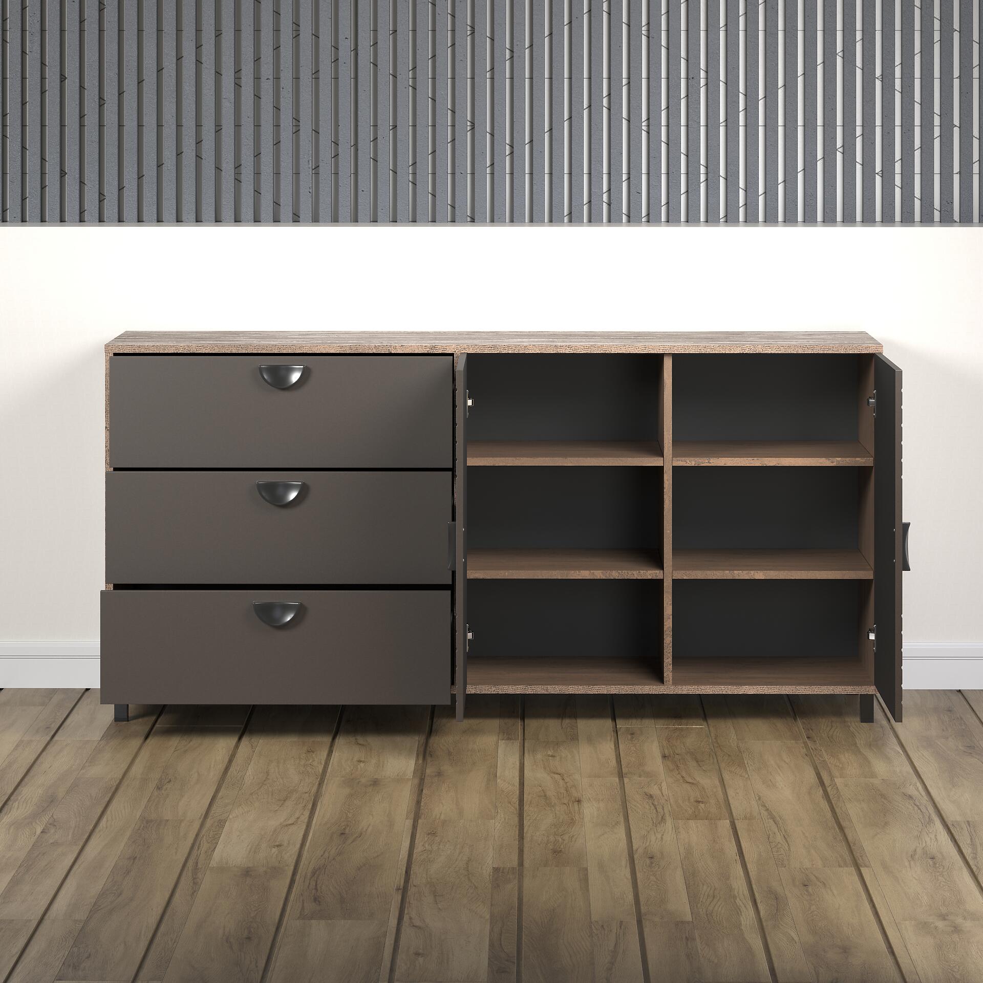 Sideboard Fusion Eiche dunkel Nachbildung bronze Optik B/H/T: ca. 176x86x42 cm
