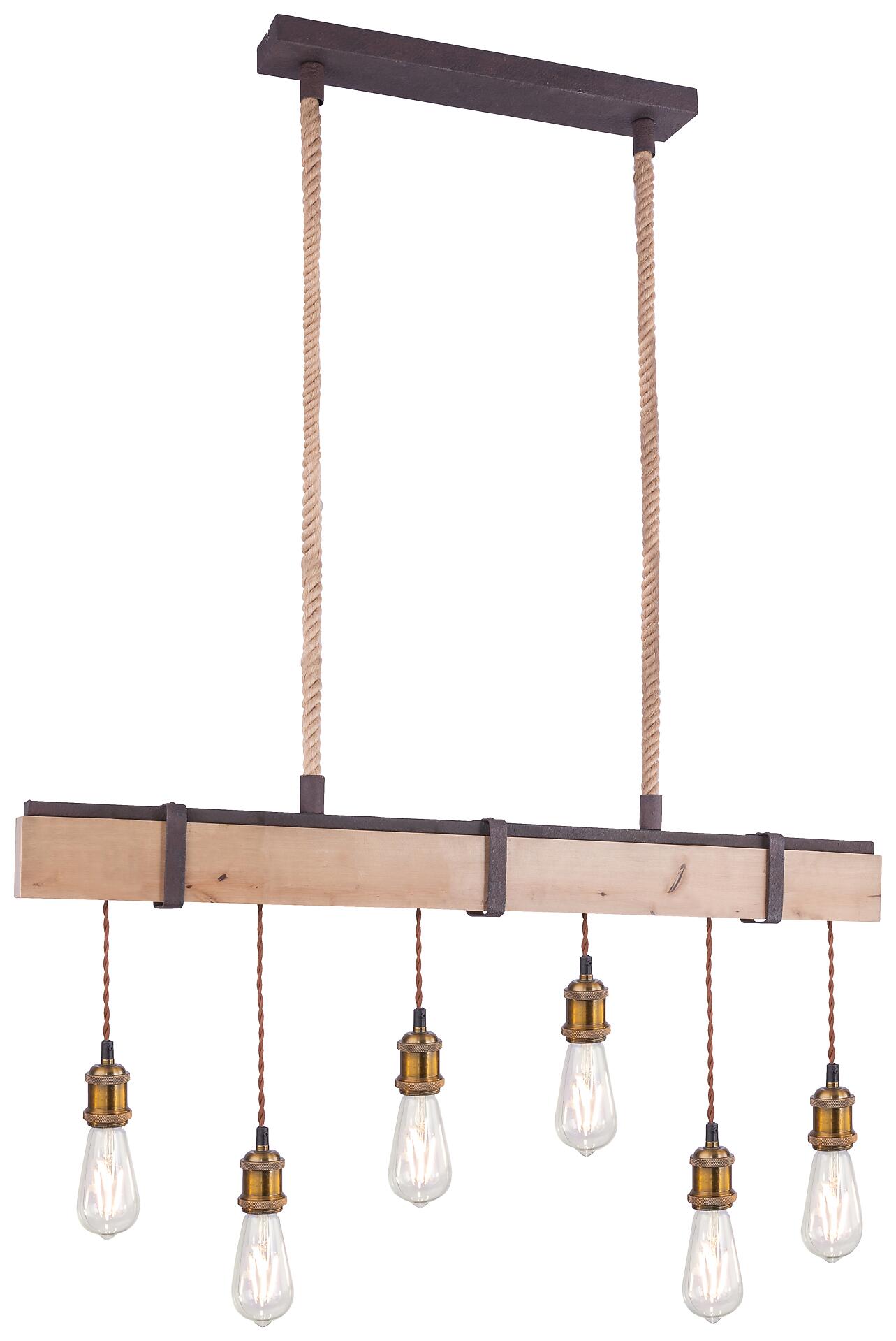 GLOBO Pendelleuchte Mucha rostfarbig Echtholz Metall B/H: ca. 100x167 cm E27 6 Brennstellen GLOBO Pendelleuchte Mucha rostfarbig Echtholz Metall B/H: ca. 100x167 cm E27 6 Brennstellen