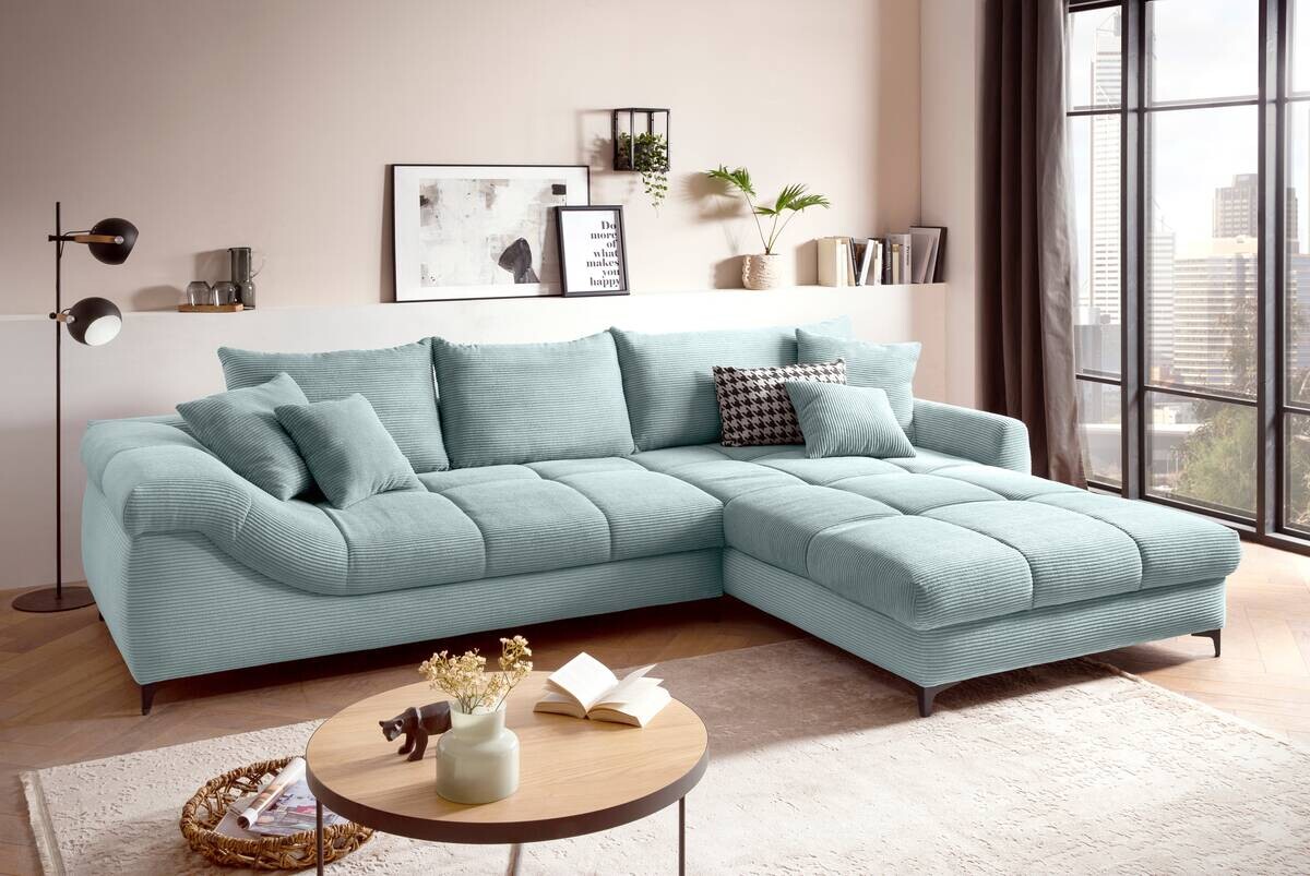 Ecksofa blaugrau Microfaser B/H/T: ca. 332x96x227 cm