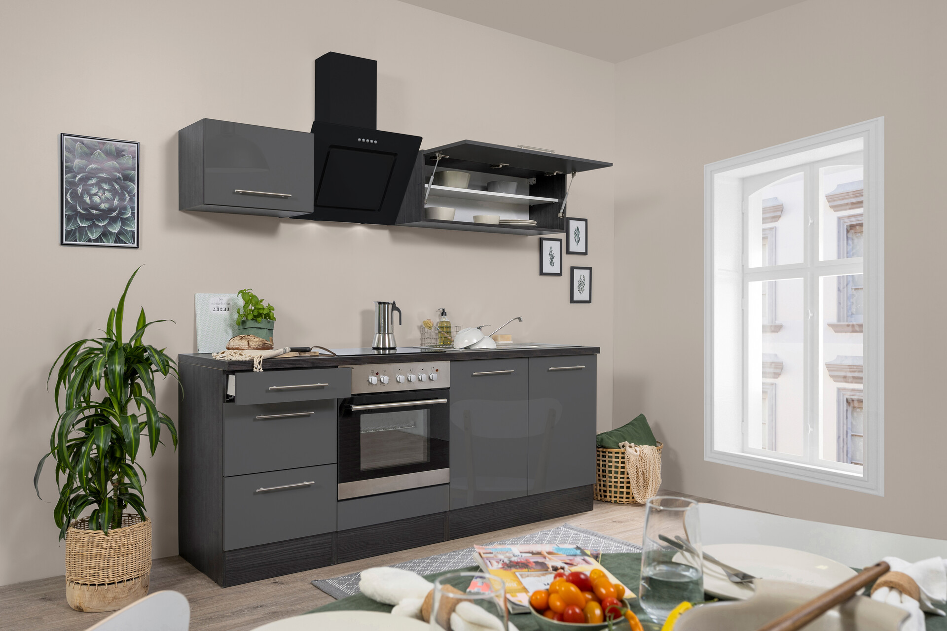 Respekta Küchenblock Amanda grau Hochglanz B/H/T: ca. 210x200x60 cm