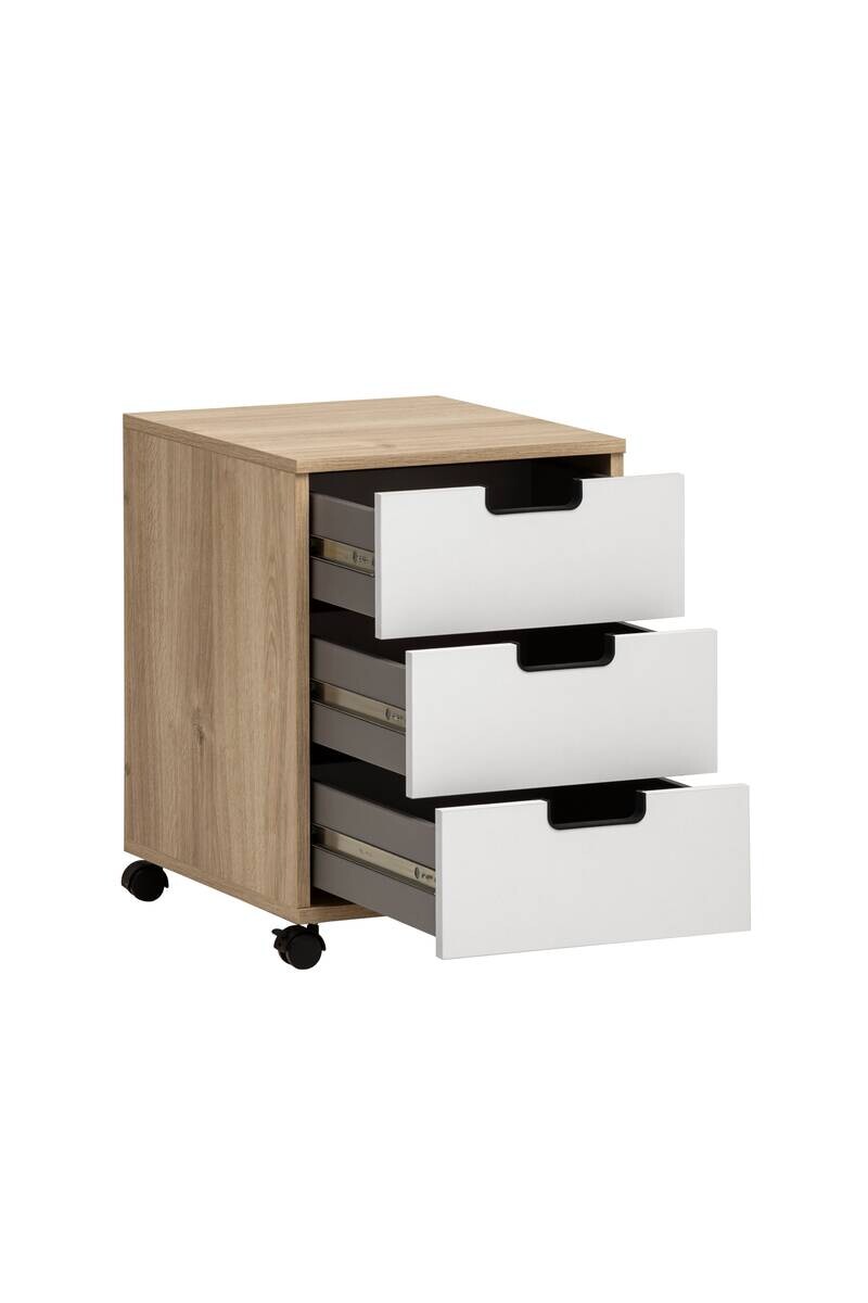 Rollcontainer Emmik weiß matt Eiche Eiche weiß Nachbildung B/H/T: ca. 40,1x57x50 cm