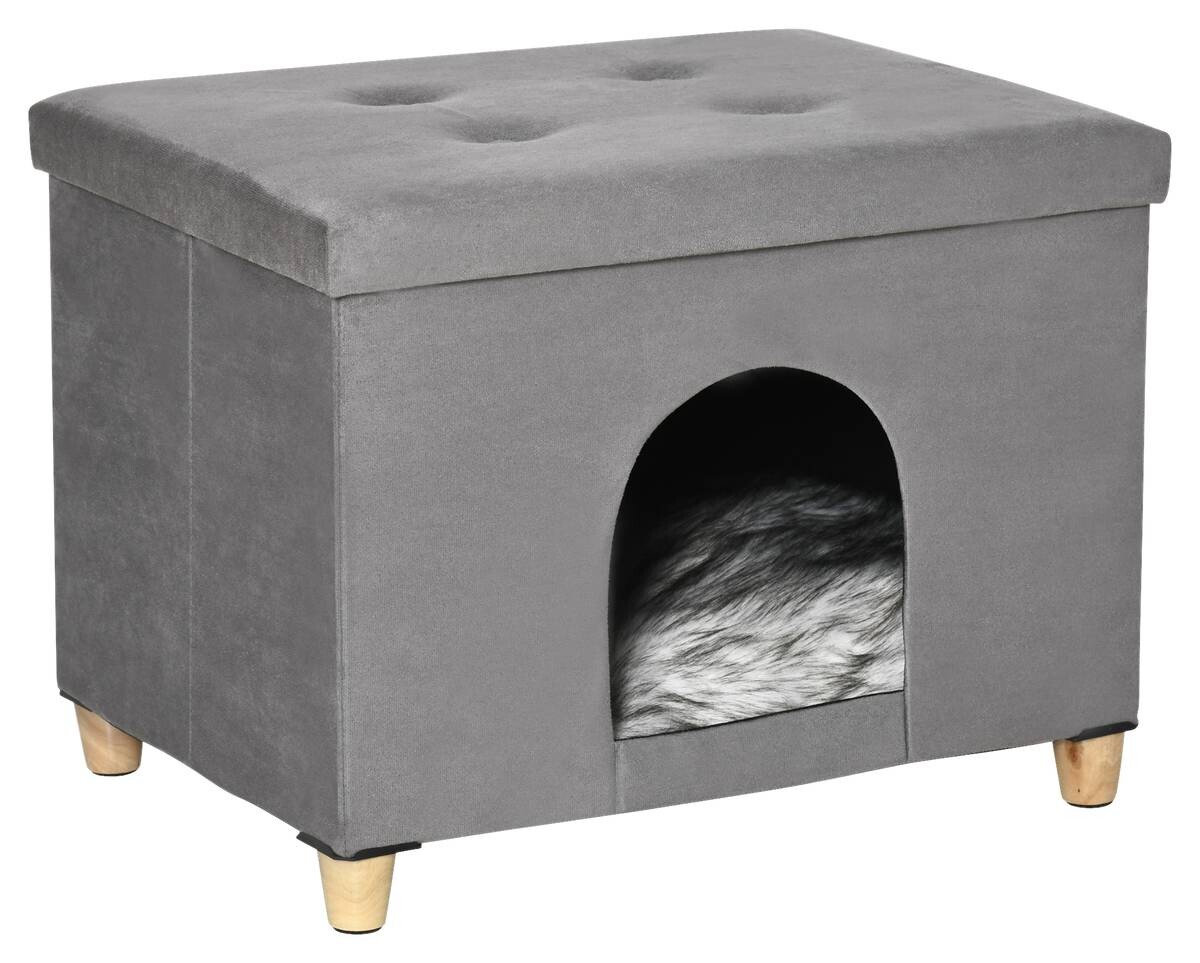 PawHut Katzenhaus grau Polyester B/H/L: ca. 45x44,5x60 cm