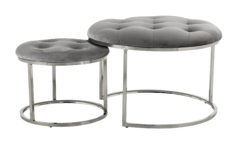 360 Living Hocker Myla 100 2er-Set grau silber Samt Metall H/D: ca. 41x60 cm