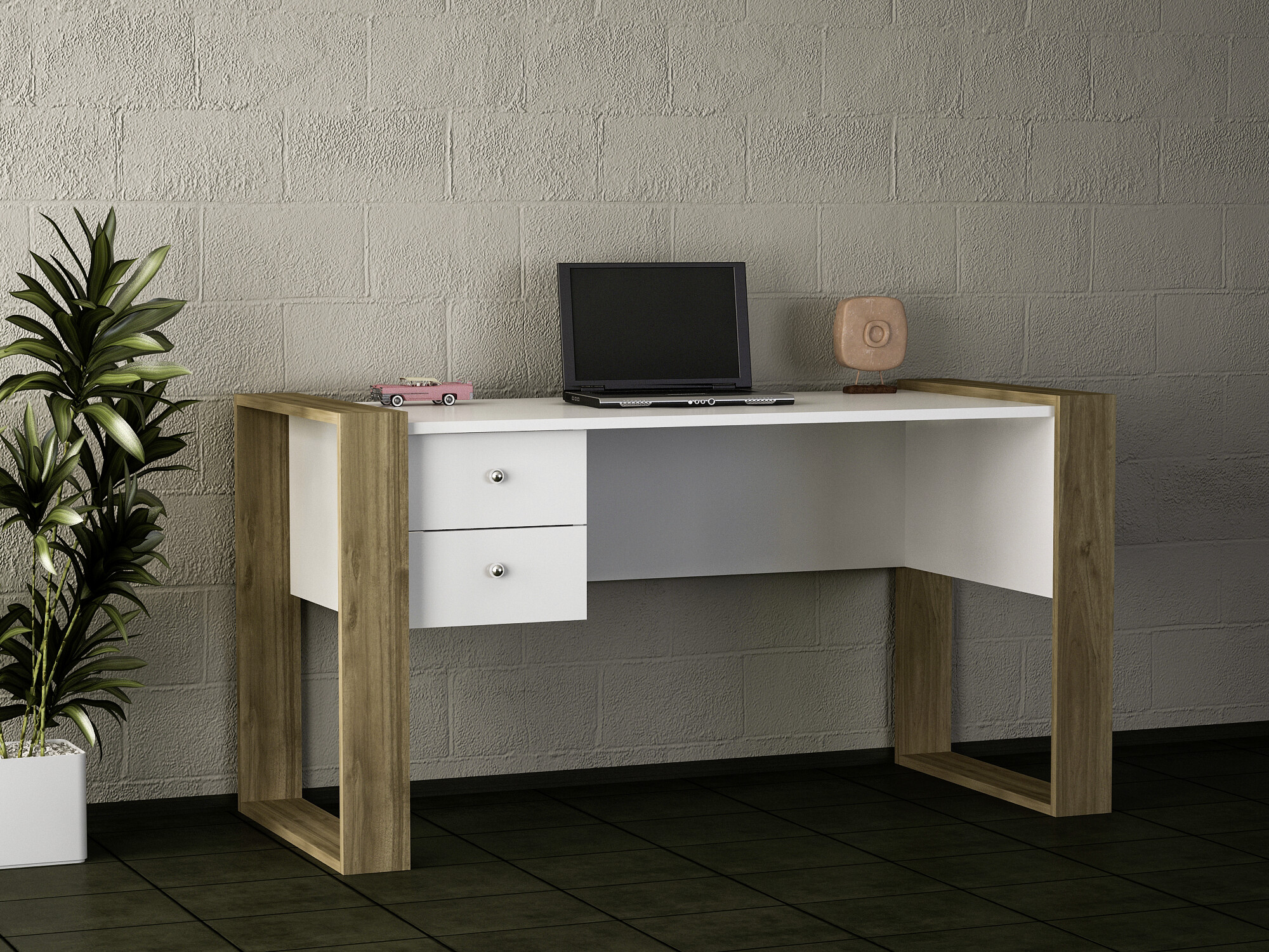 Schreibtisch Lord weiß walnuss Nachbildung B/H/T: ca. 160x75x60 cm