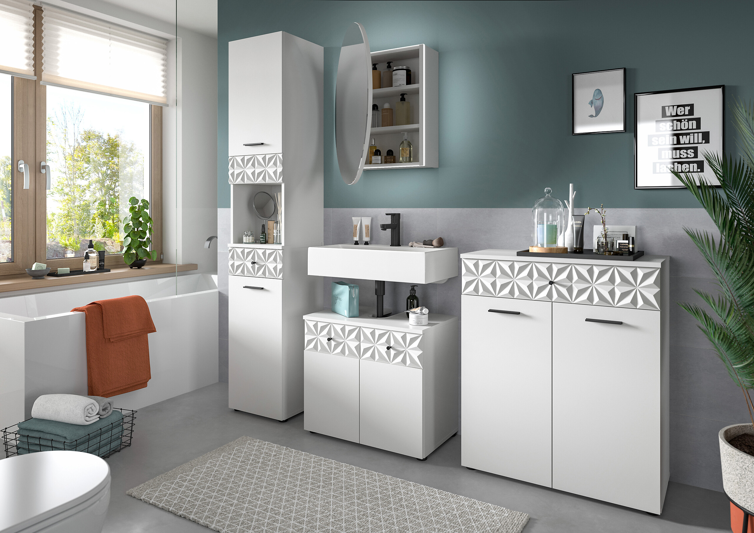 Badezimmer-Set Prisma weiß B/H/T: ca. 110x187x37 cm Badezimmer-Set Prisma weiß B/H/T: ca. 110x187x37 cm