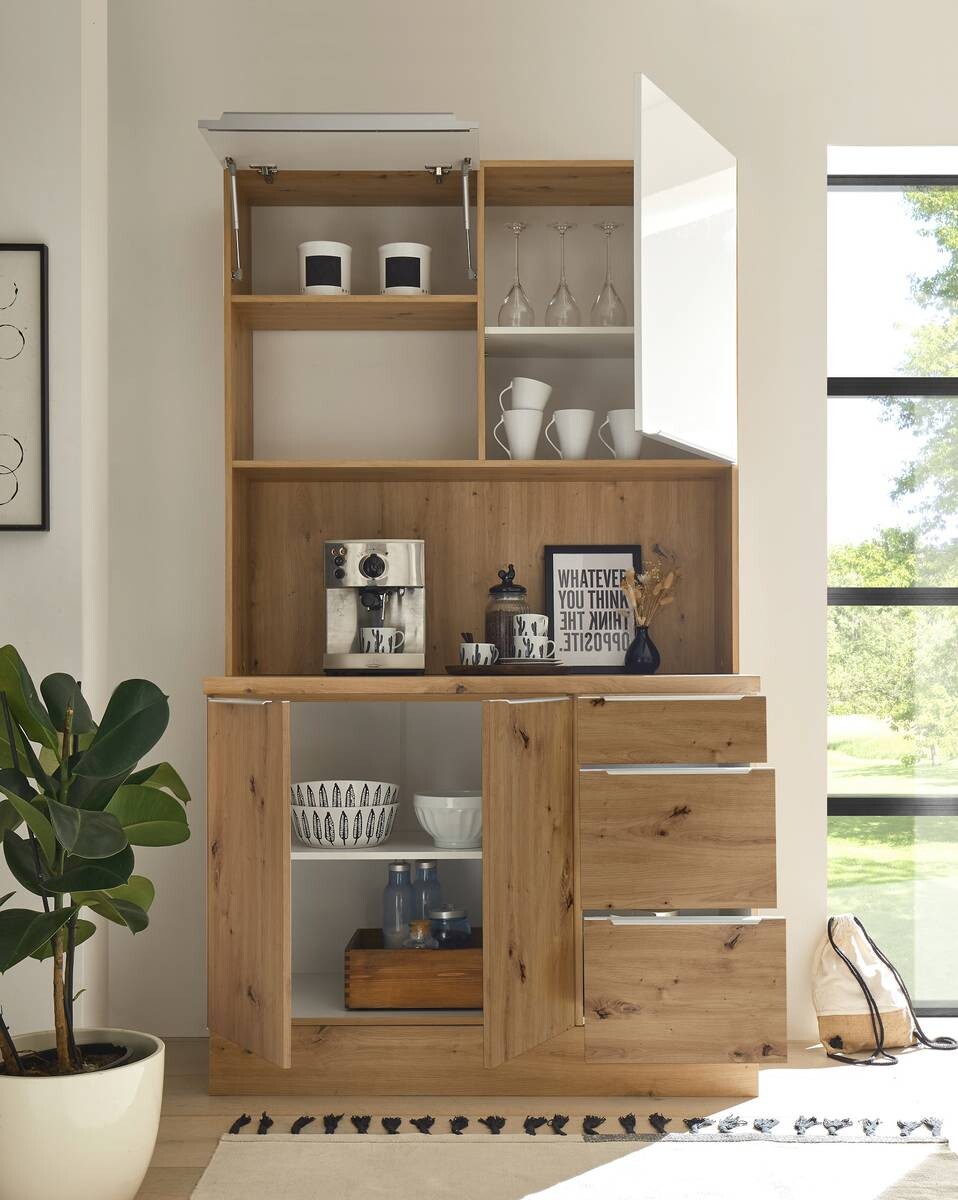 Respekta Küchenbuffet Marleen weiß Hochglanz B/H/T: ca. 120x211x60 cm