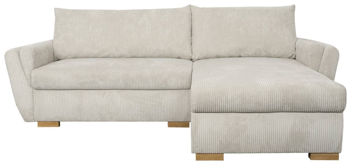 Ecksofa mit Bettfunktion und Bettkasten beige Velourstoff B/H/T: ca. 229x86x167 cm