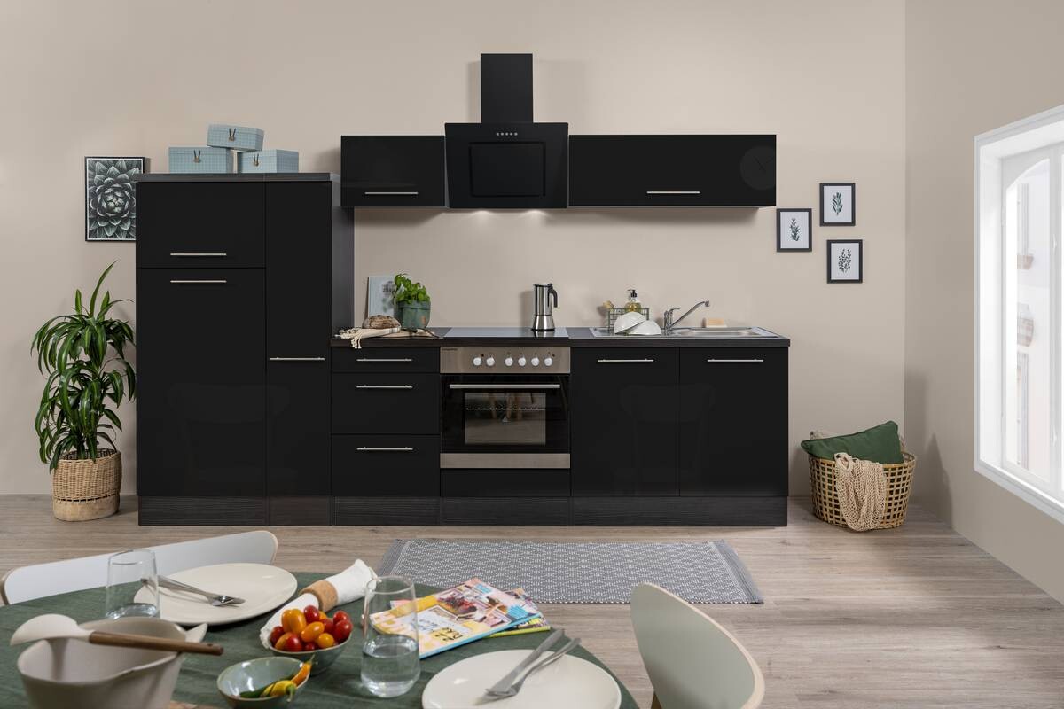Respekta Küchenblock Amanda schwarz Hochglanz B/H/T: ca. 300x200x60 cm