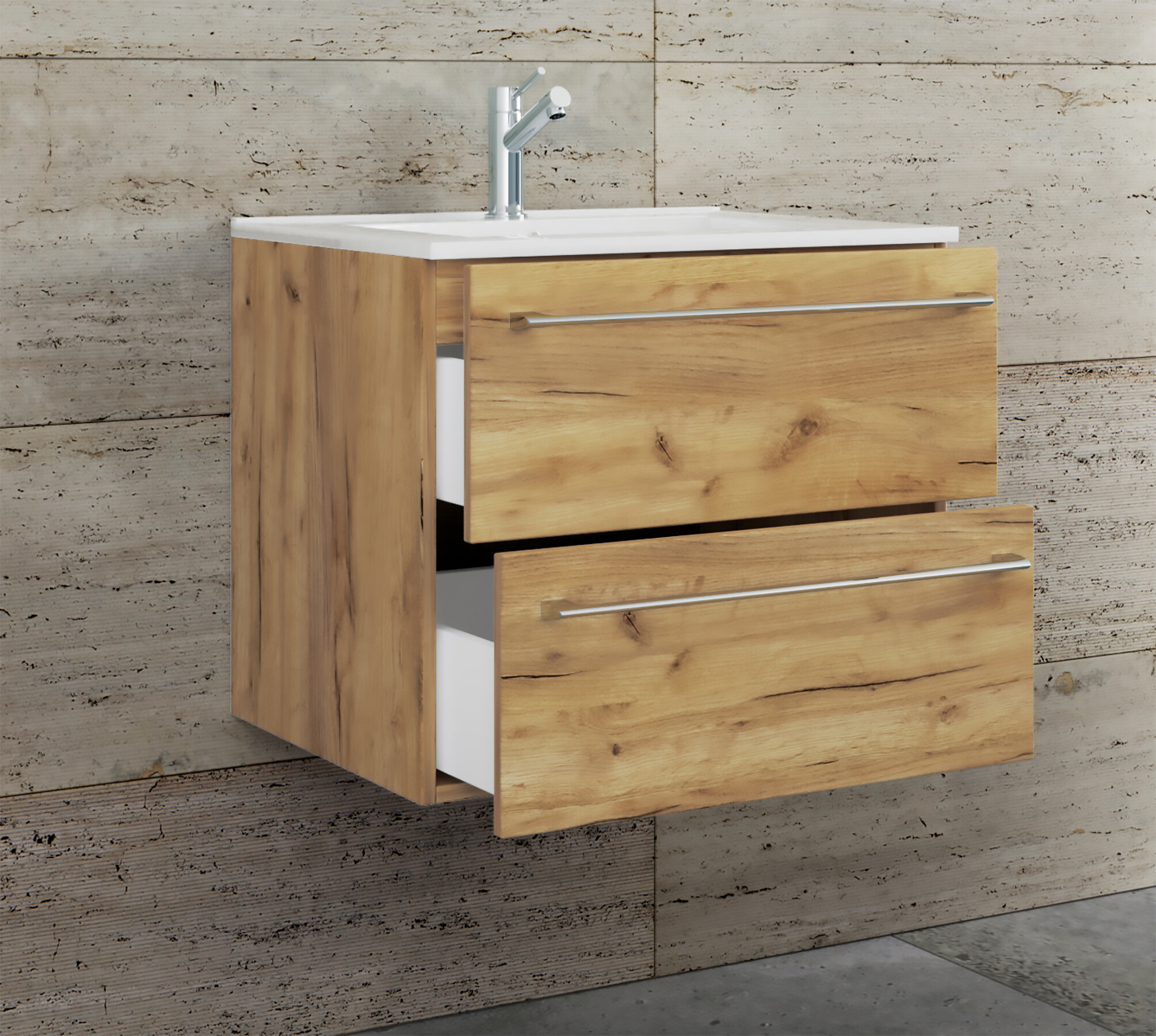 Badblock 2tlg-Badinos weiß Eiche Honig Nachbildung B/H/T: ca. 61x52x46 cm