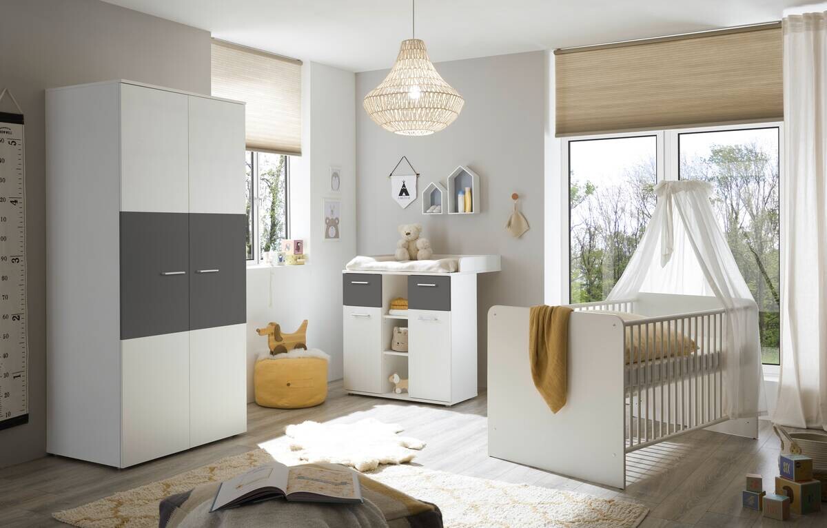 Babybett Alex weiß Graphit Liegefläche B/L: ca. 70x140 cm