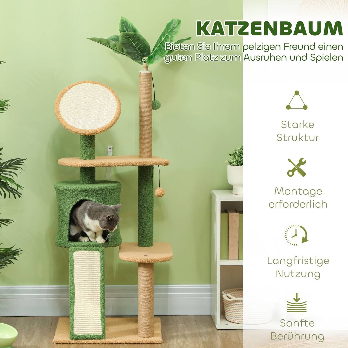 PawHut Kratzbaum grün Polyester B/H/L: ca. 44x139x48 cm