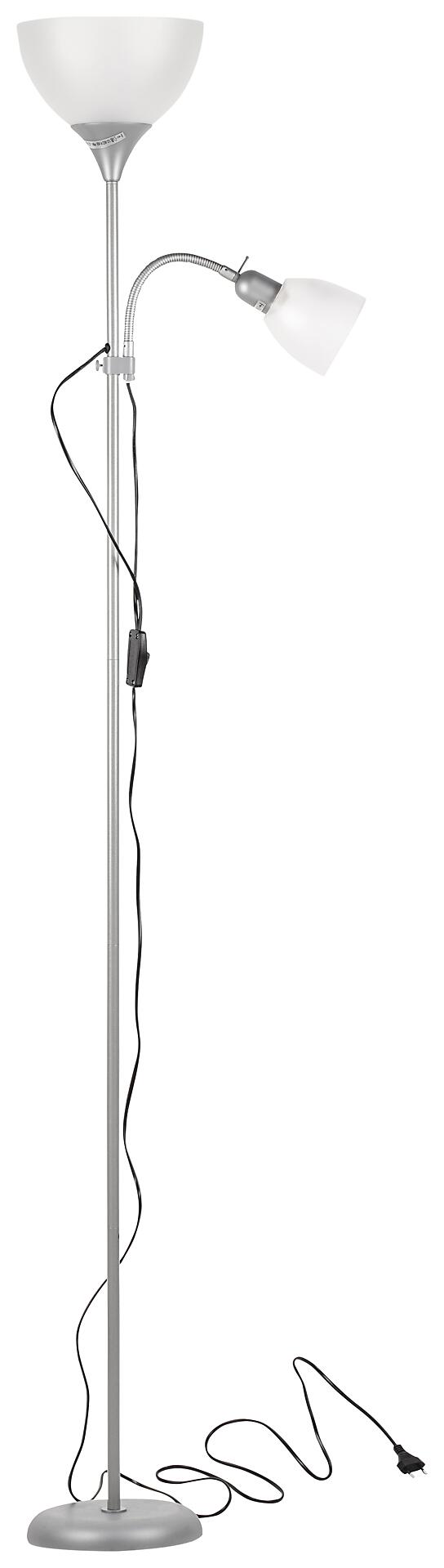 Sensation Deckenfluter Biro Promo silber weiß Metall Kunststoff H: ca. 180 cm E27 2 Brennstellen