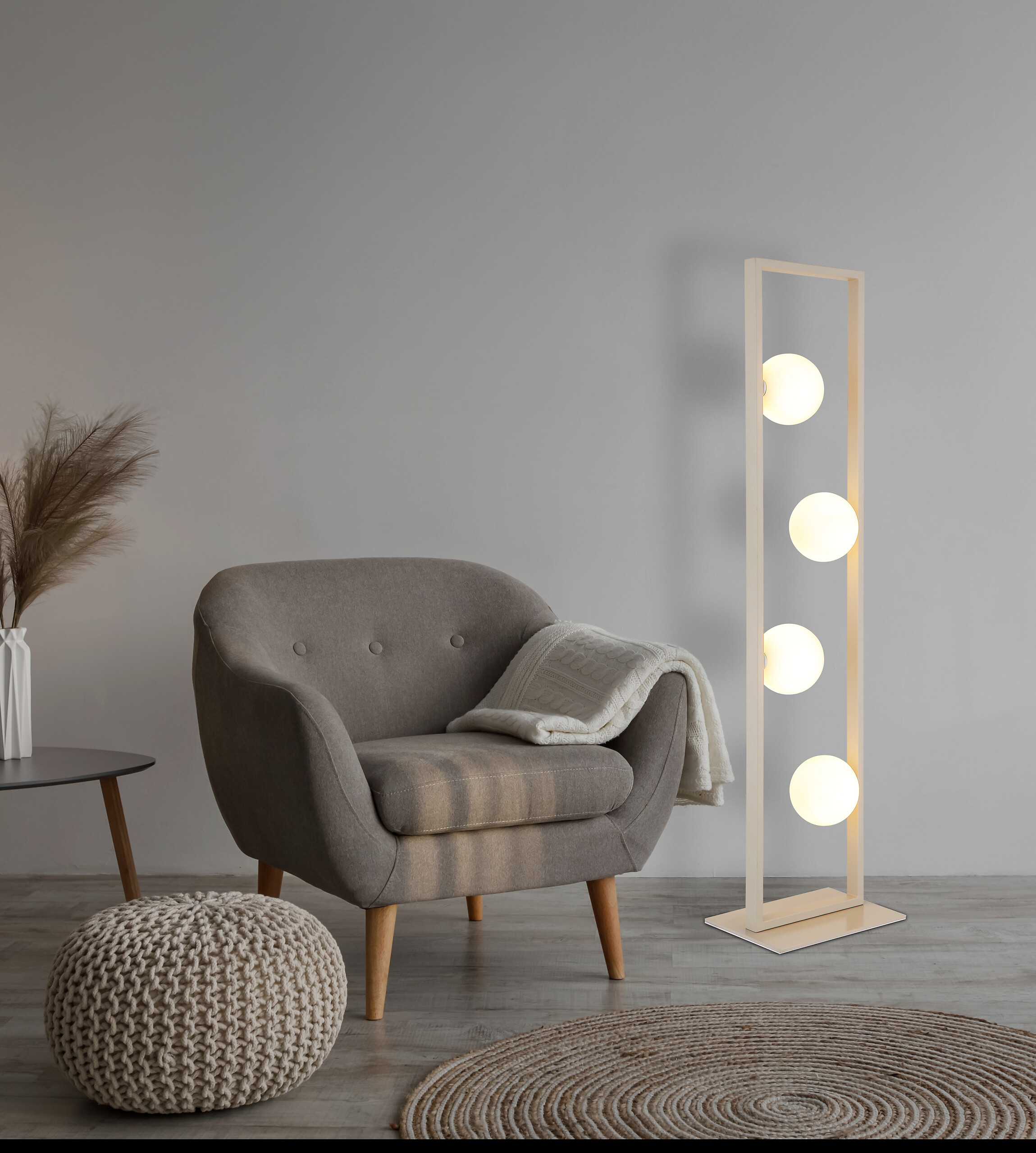 GLOBO Stehleuchte Opal rostfarbig sand Glas Metall B/H/L: ca. 20x110x28 cm G9 4 Brennstellen