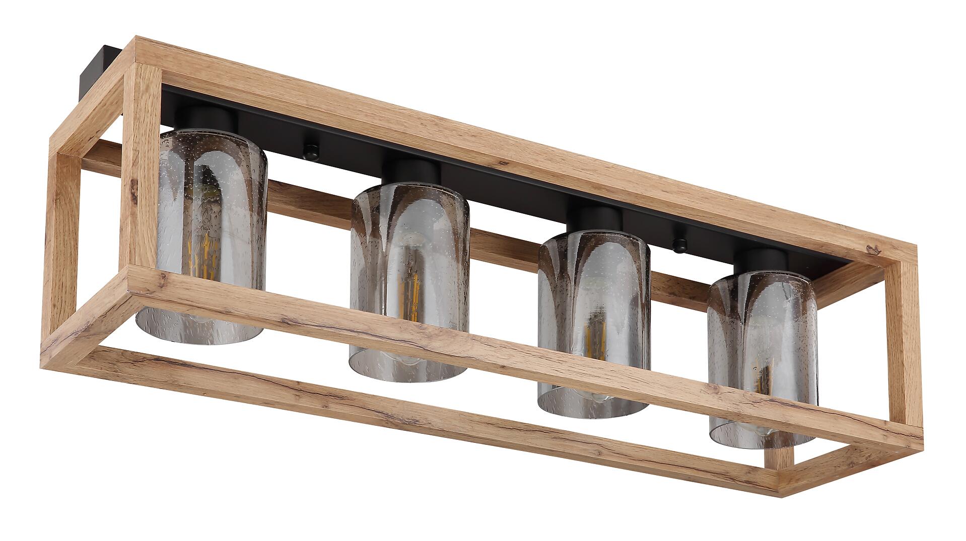 GLOBO Deckenleuchte PETTEY 15497-4D natur schwarz MDF Metall Rauchglas B/H/T: ca. 74,5x22,5x20 cm