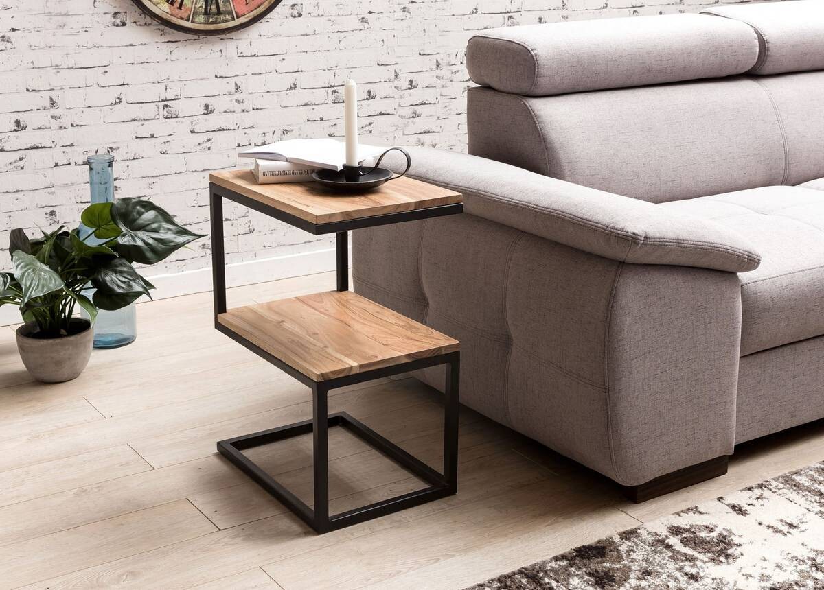 Beistelltisch natur schwarz pulverbeschichtet Akazie Metall B/H/T: ca. 45x60x30 cm