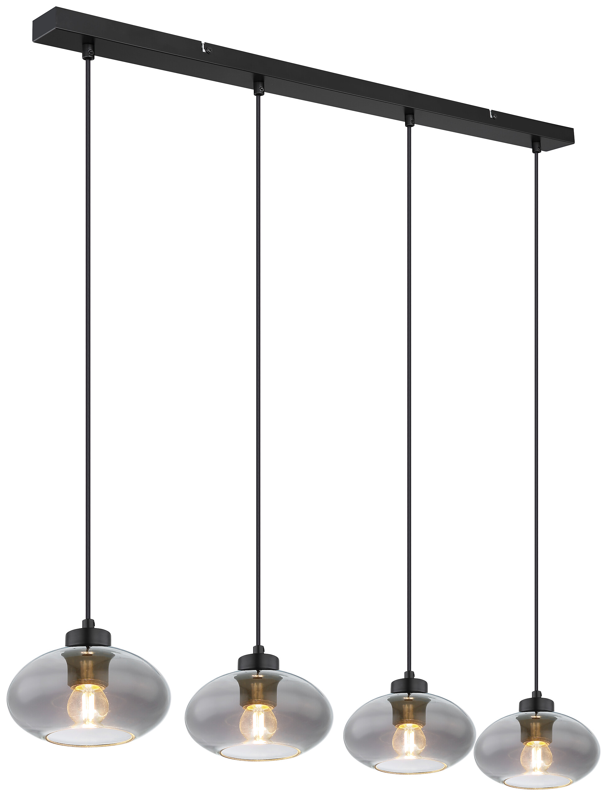 GLOBO Pendelleuchte Shaun 15572-4H schwarz Metall Rauchglas B/H/L: ca. 18x120x96 cm E27 4 Brennstellen