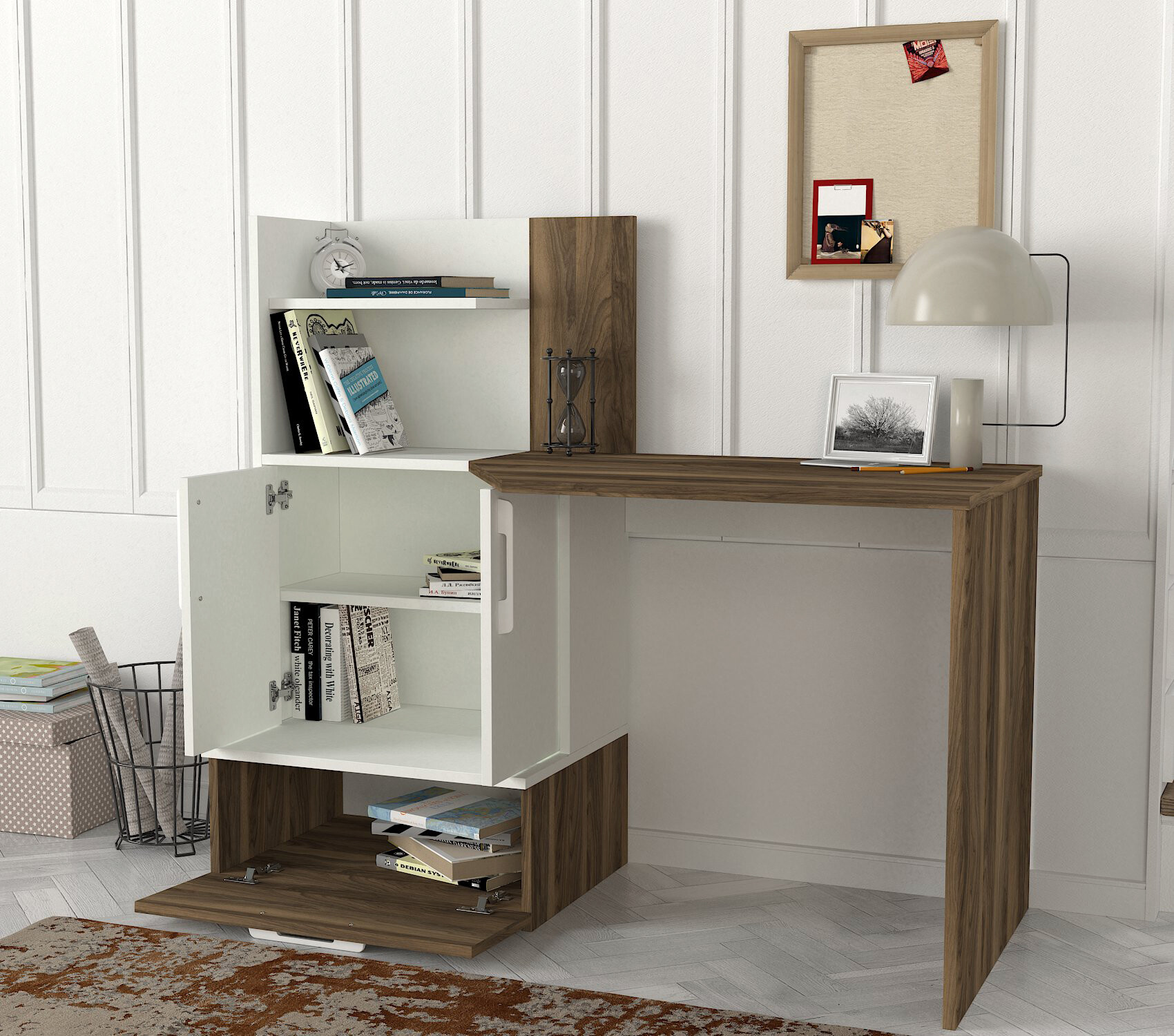 Schreibtisch Padora walnuss Nachbildung weiß B/H/T: ca. 131x115x60 cm