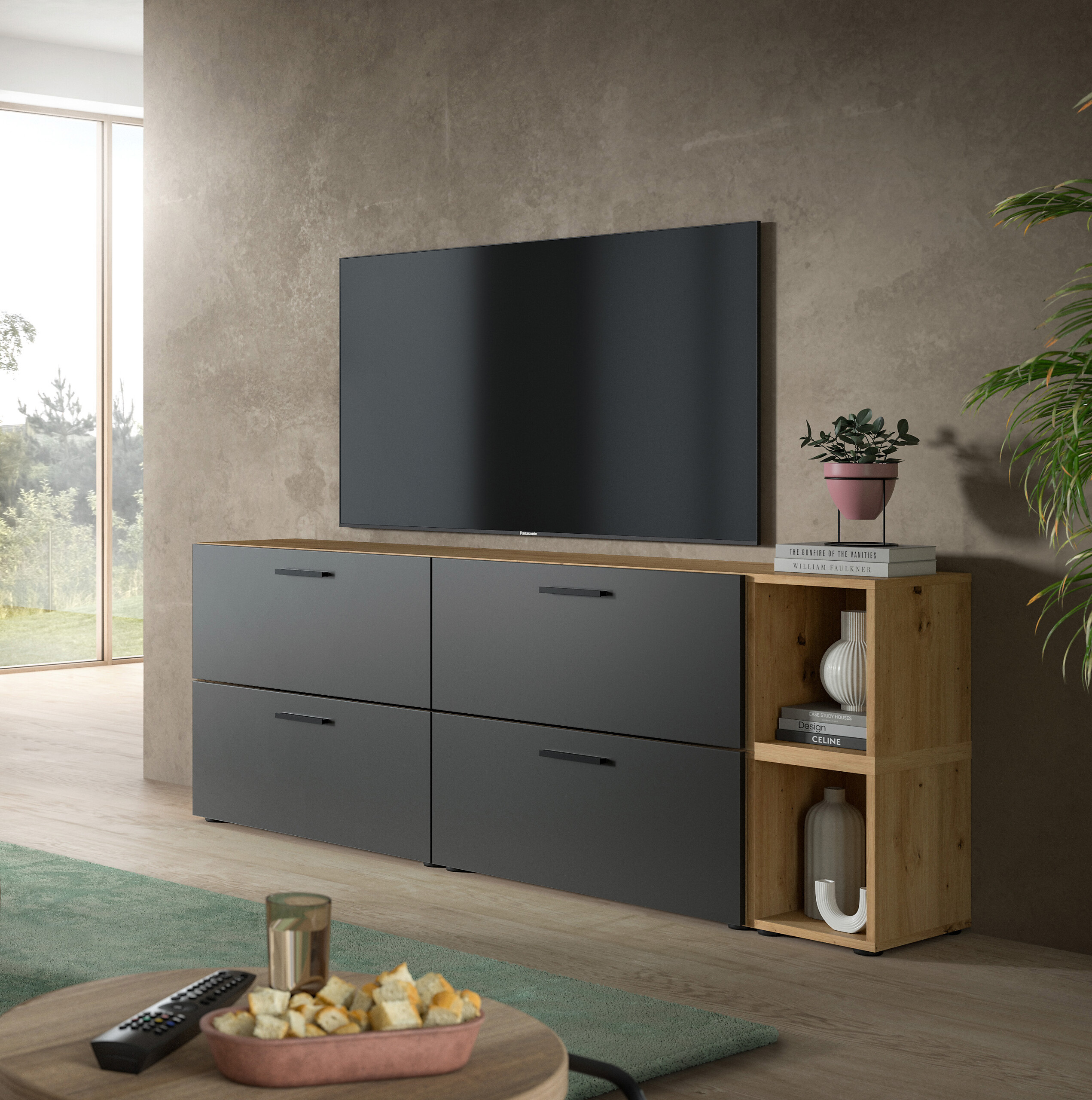 Wohnwand-Set TheOne Eiche Artisan Nachbildung anthrazit B/H/T: ca. 75x32x34 cm