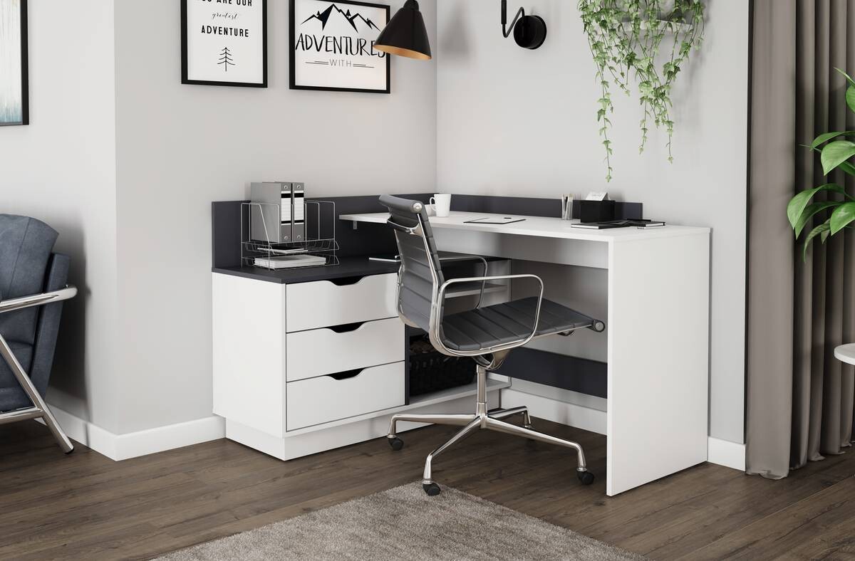 Winkelschreibtisch BELFAST weiß anthrazit B/H/T: ca. 129x83,5x105 cm