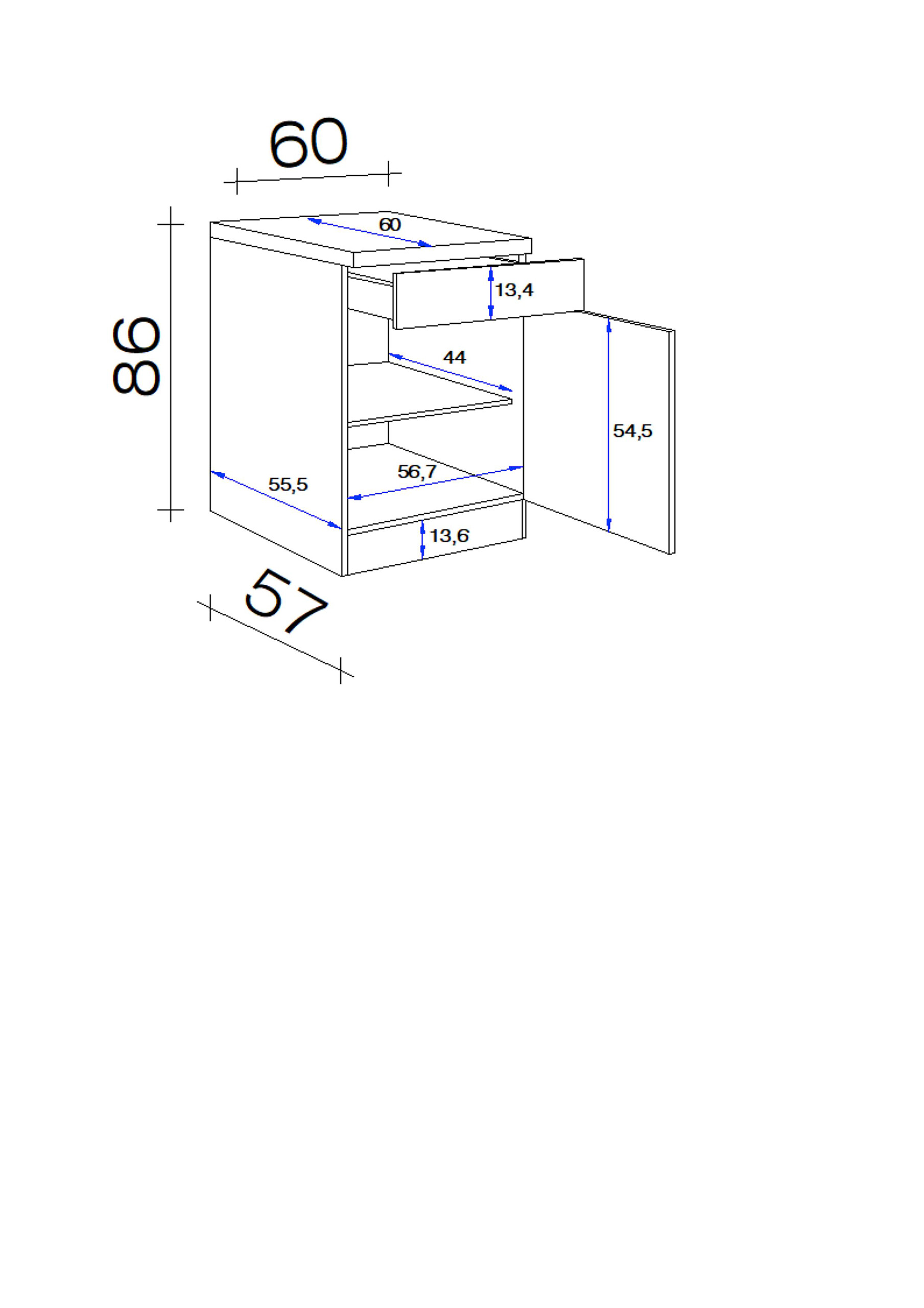 Unterschrank Valero weiß Hochglanz B/H/T: ca. 60x86x60 cm