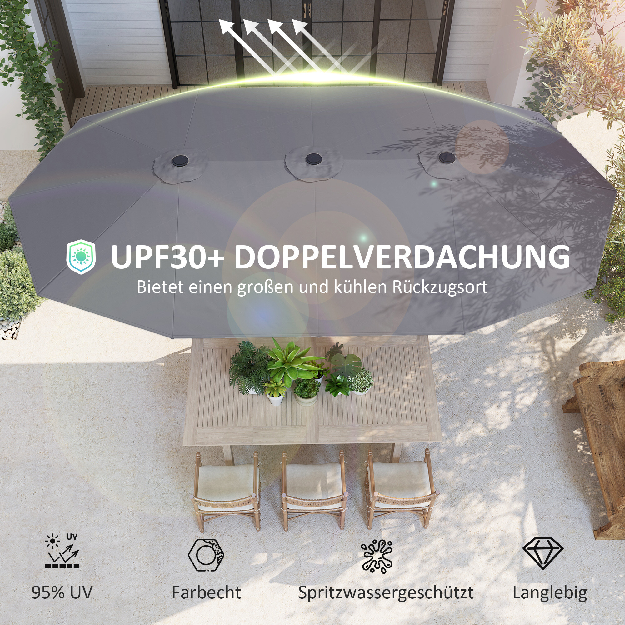 Outsunny Doppelsonnenschirm dunkelgrau Stahl B/H/L: ca. 260x240x436 cm