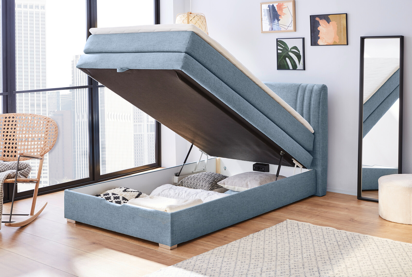 Boxspringbett  blau Liegefläche B/L: ca. 120x200 cm