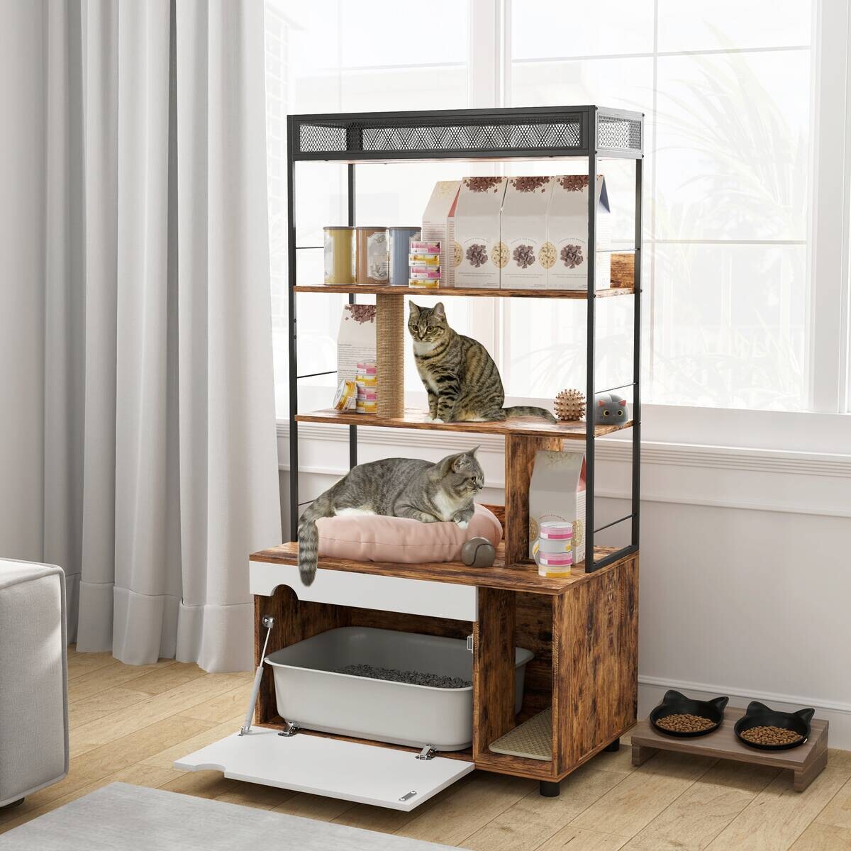PawHut Katzenklo Schrank braun Stahl B/H/L: ca. 48x152x80 cm