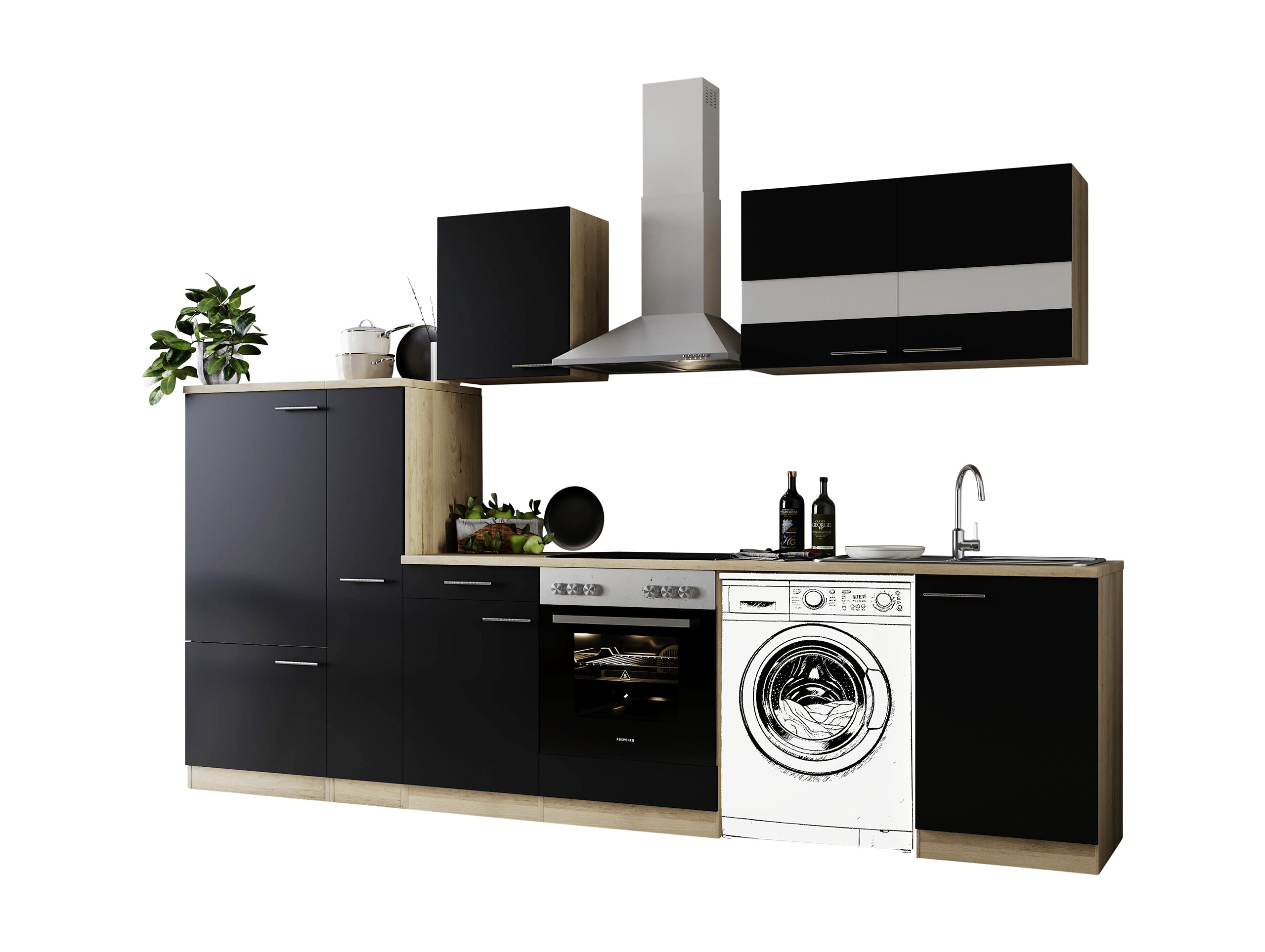 Respekta Küchenblock Merle schwarz B/H/T: ca. 310x200x60 cm