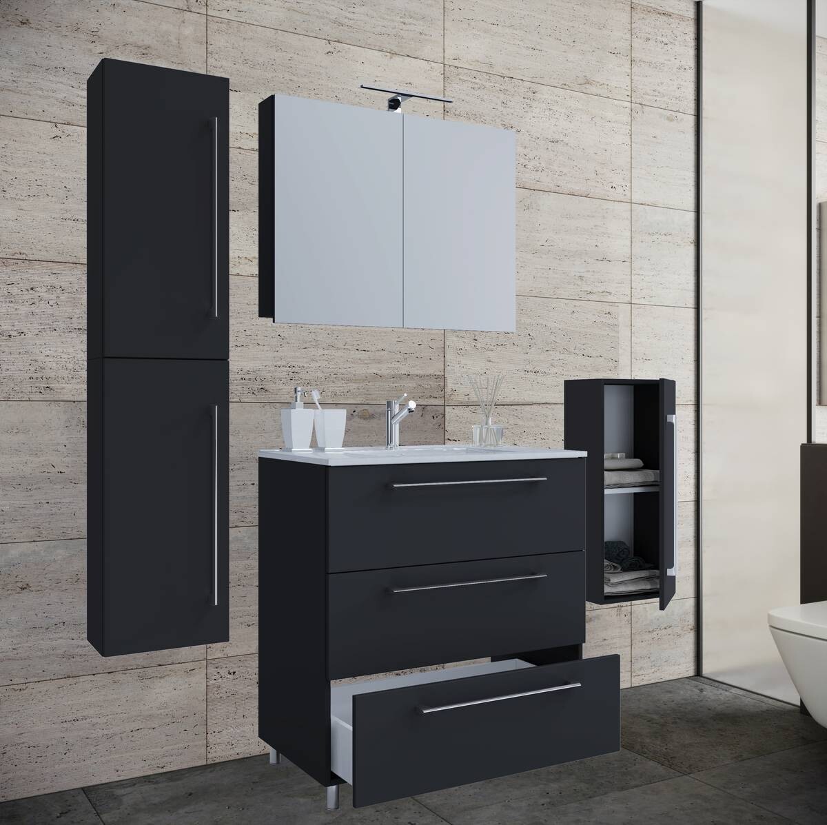 Waschplatz 5tlg-Schubo schwarz B/H/T: ca. 60x86x46 cm