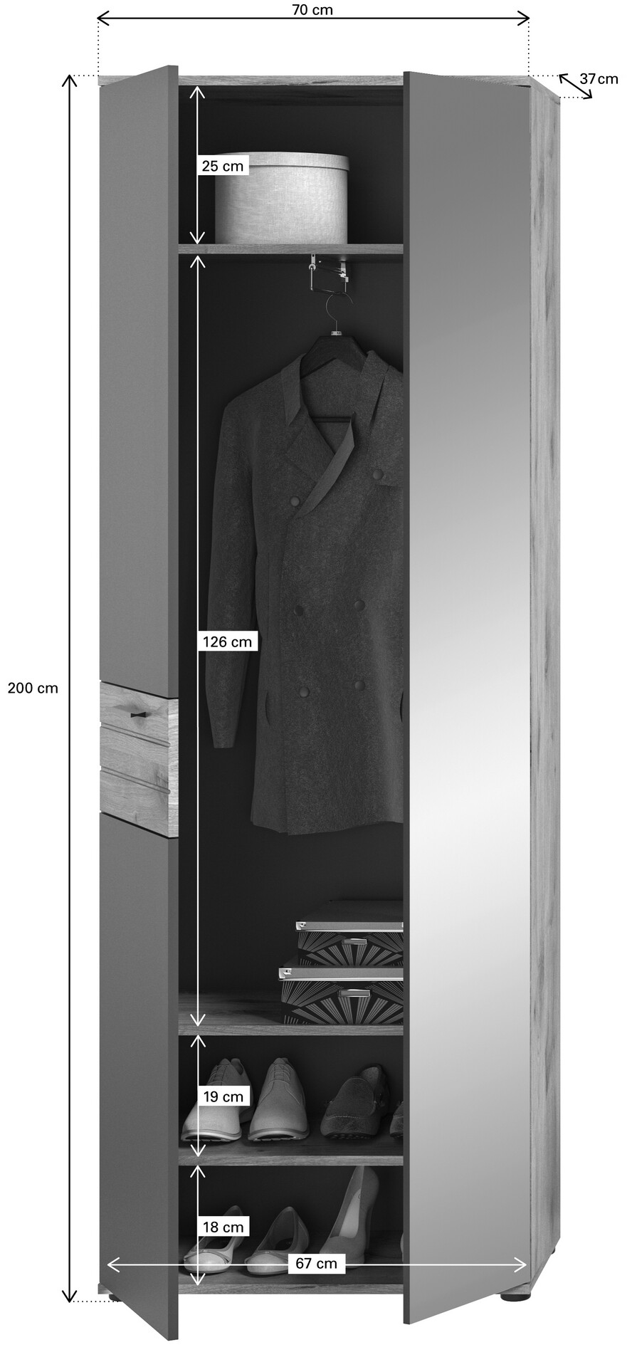 Garderobenschrank Mason Nox Oak Nachbildung dunkelgrau B/H/T: ca. 70x200x37 cm