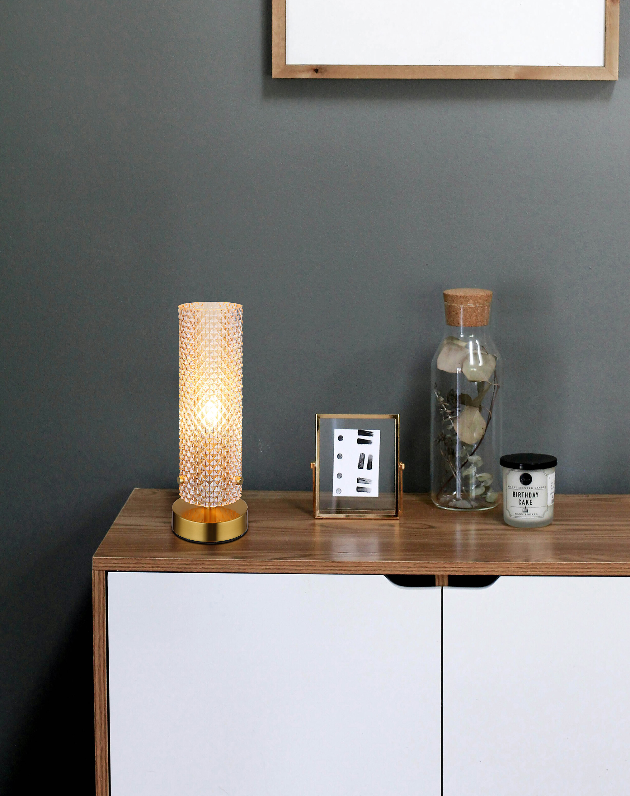 GLOBO Tischleuchte gold amber Glas Metall H/D: ca. 28,5x10 cm E14 1 Brennstellen