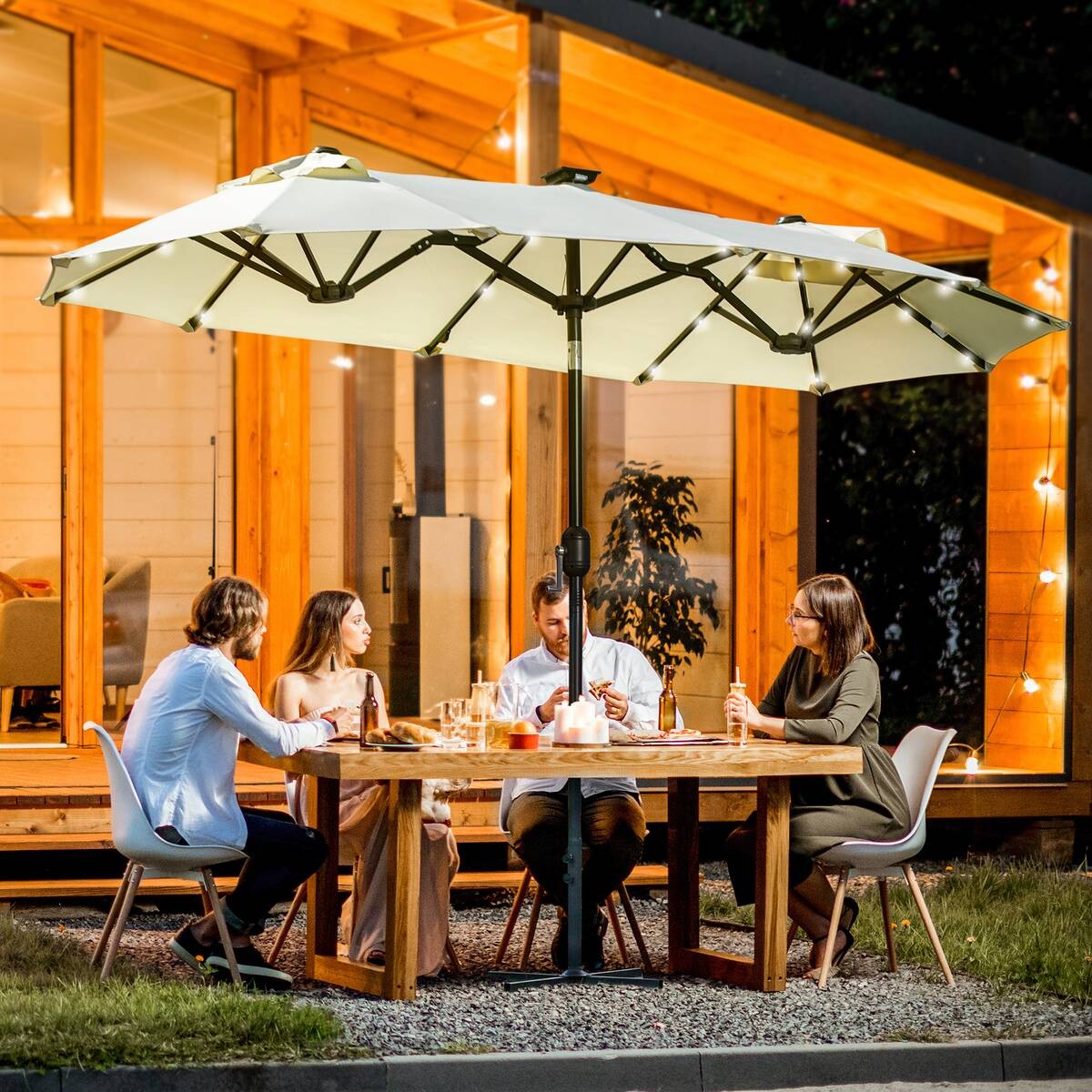 Outsunny Doppelseitiger Sonnenschirm beige Stahl B/H/L: ca. 150x219x295 cm