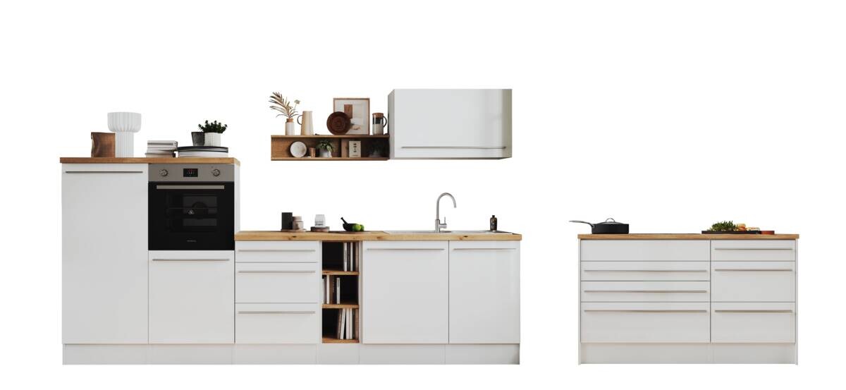 Respekta Inselküche Gabriel weiß Hochglanz B/H/T: ca. 320x200x60 cm