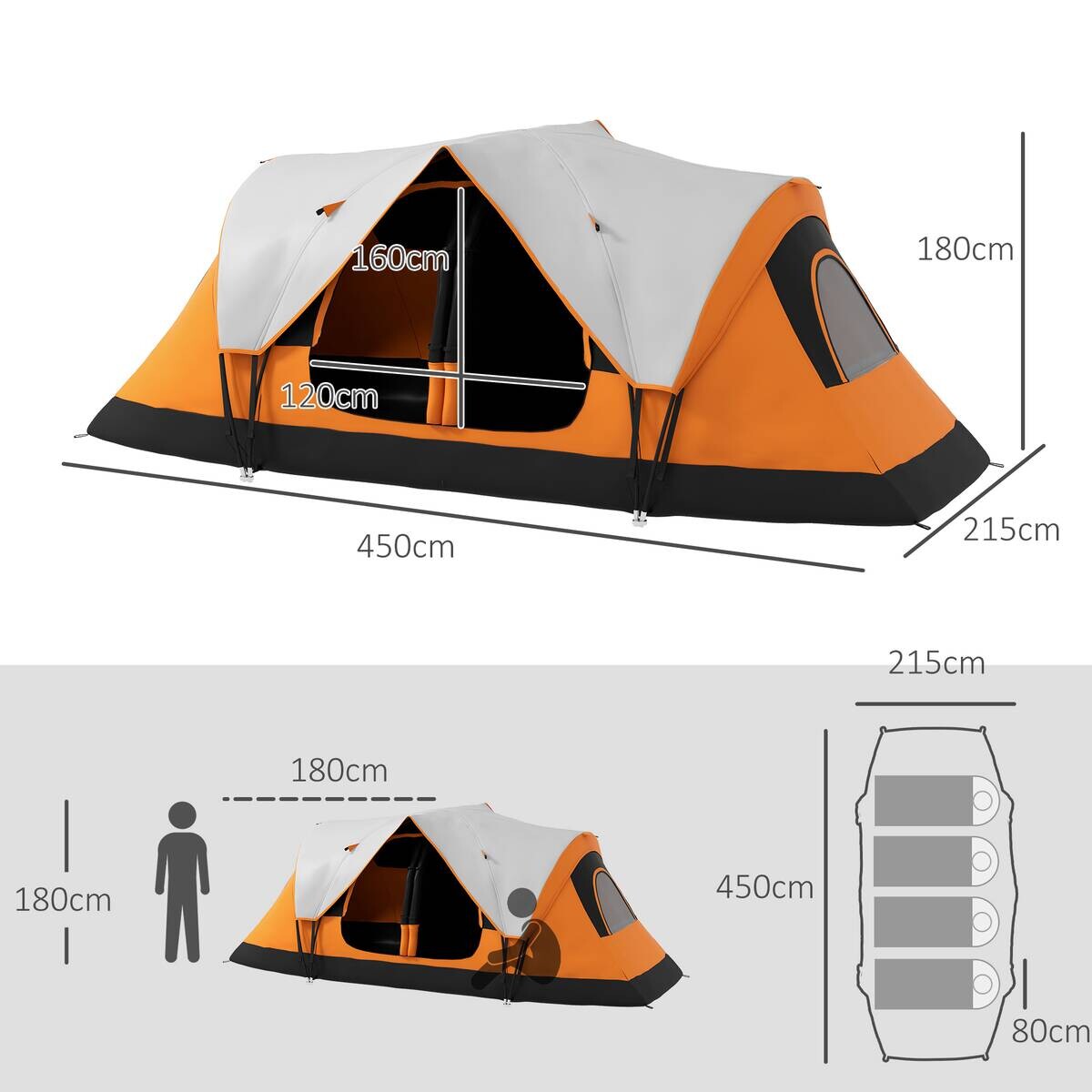 Outsunny Campingzelt B/H/L: ca. 215x180x450 cm