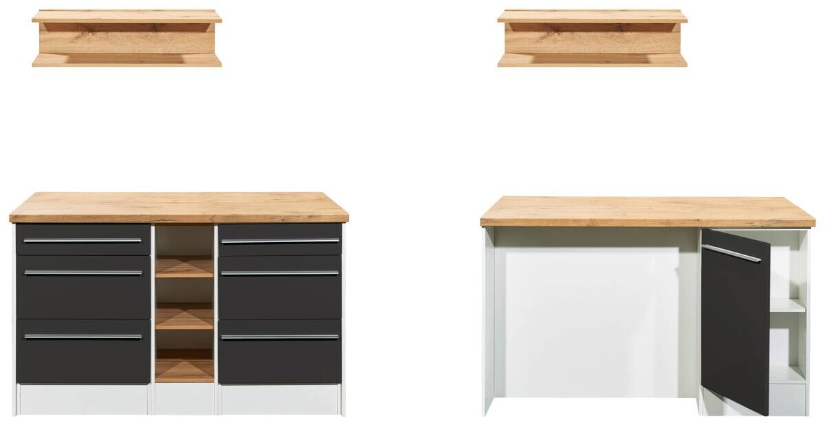 Respekta Inselküche Gabriel grau Hochglanz