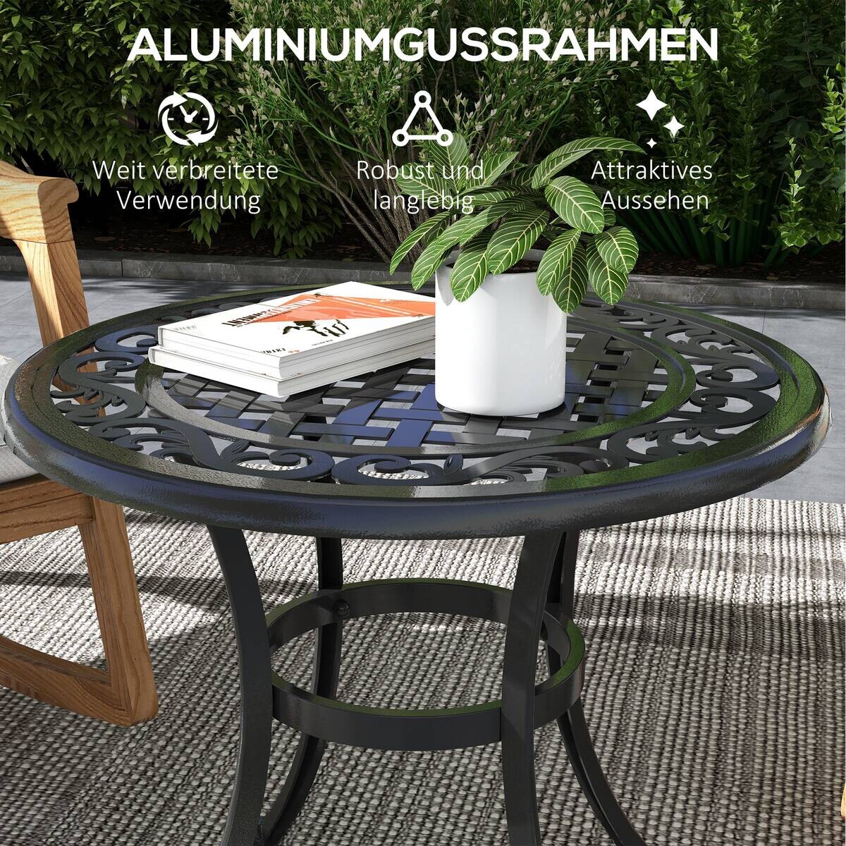 Outsunny Gartentisch schwarz Aluminium B/H/L: ca. 60x60x53 cm