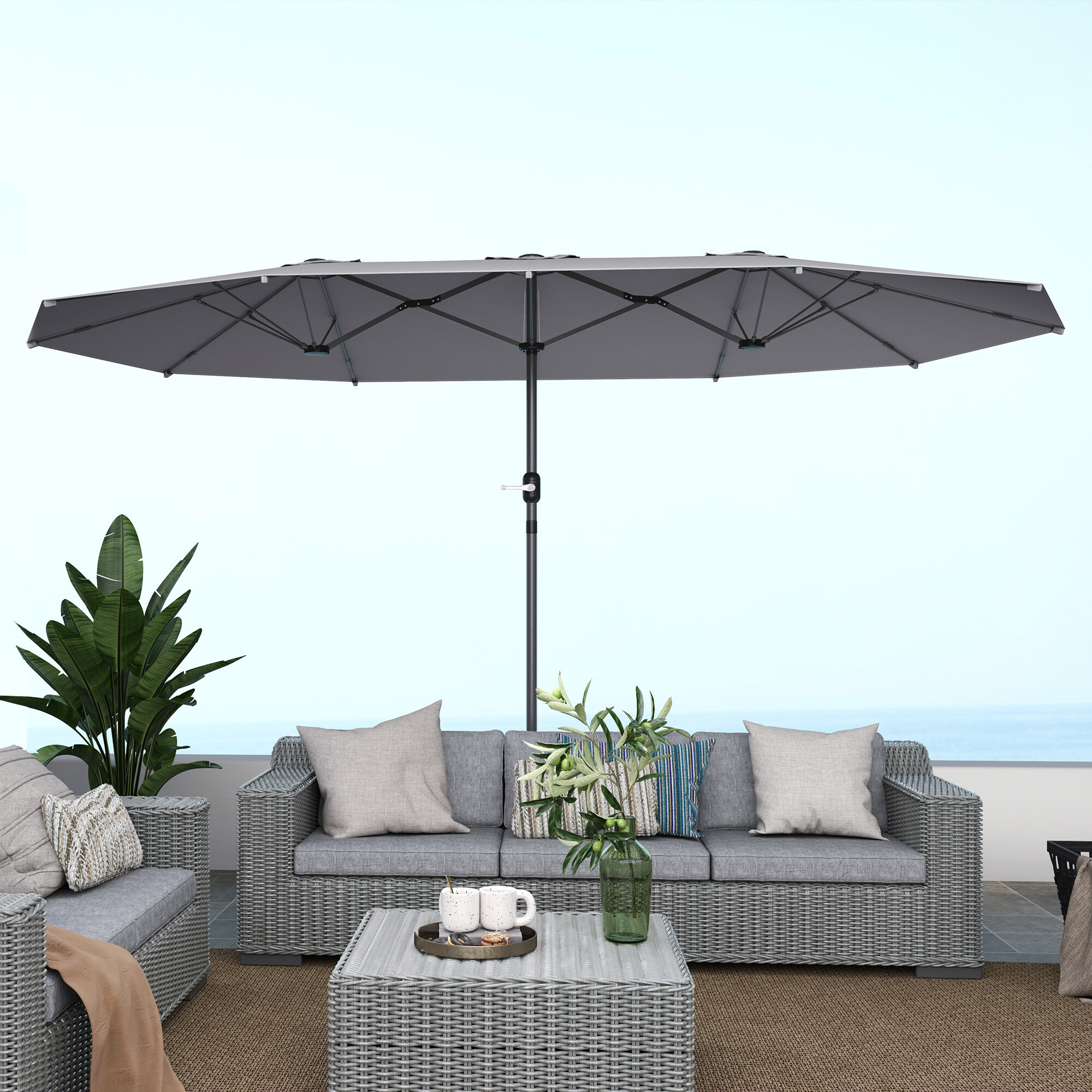 Outsunny Doppelsonnenschirm dunkelgrau Stahl B/H/L: ca. 260x240x436 cm