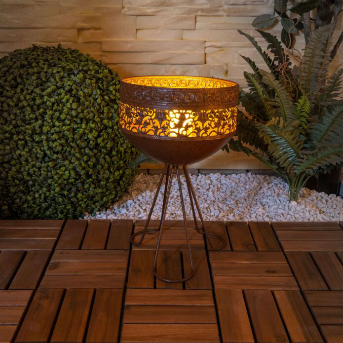 LED-Solarleuchte mit Standfuß NV5276520 braun Metall B/H/L: ca. 22x35x22 cm