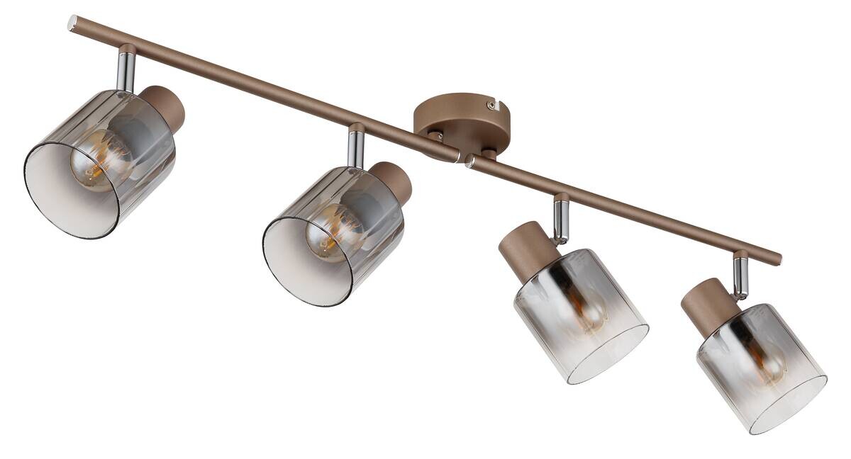 GLOBO Spot Walton 4 kaffee klar Rauch Glas Metall B/H/L: ca. 8x15x70 cm E14 4 Brennstellen