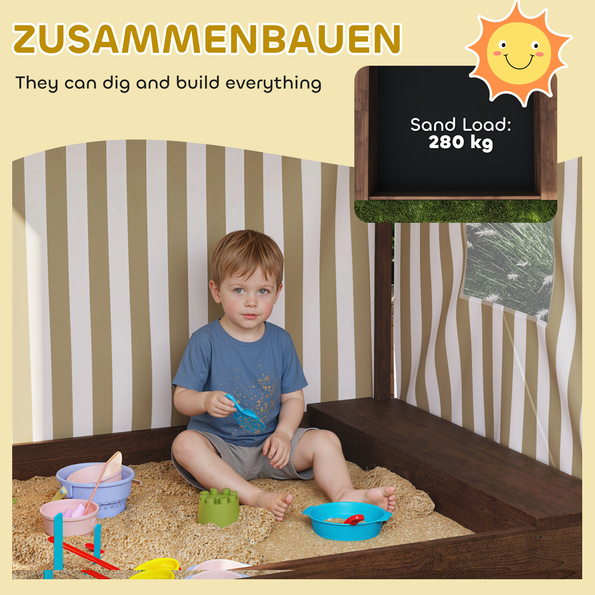 AIYAPLAY Sandkasten braun B/H/L: ca. 101,5x131x142 cm