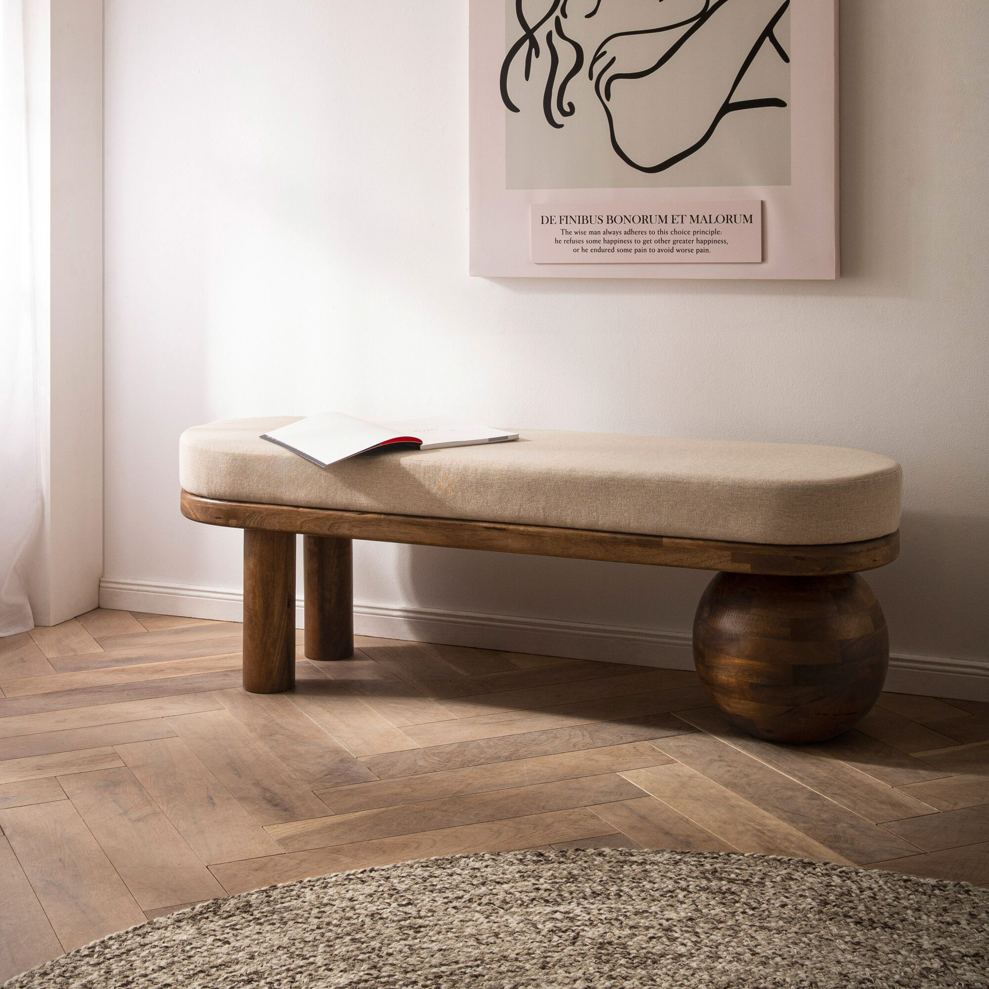 Sitzbank braun beige Mango Leder B/H/T: ca. 140x47,5x41,5 cm